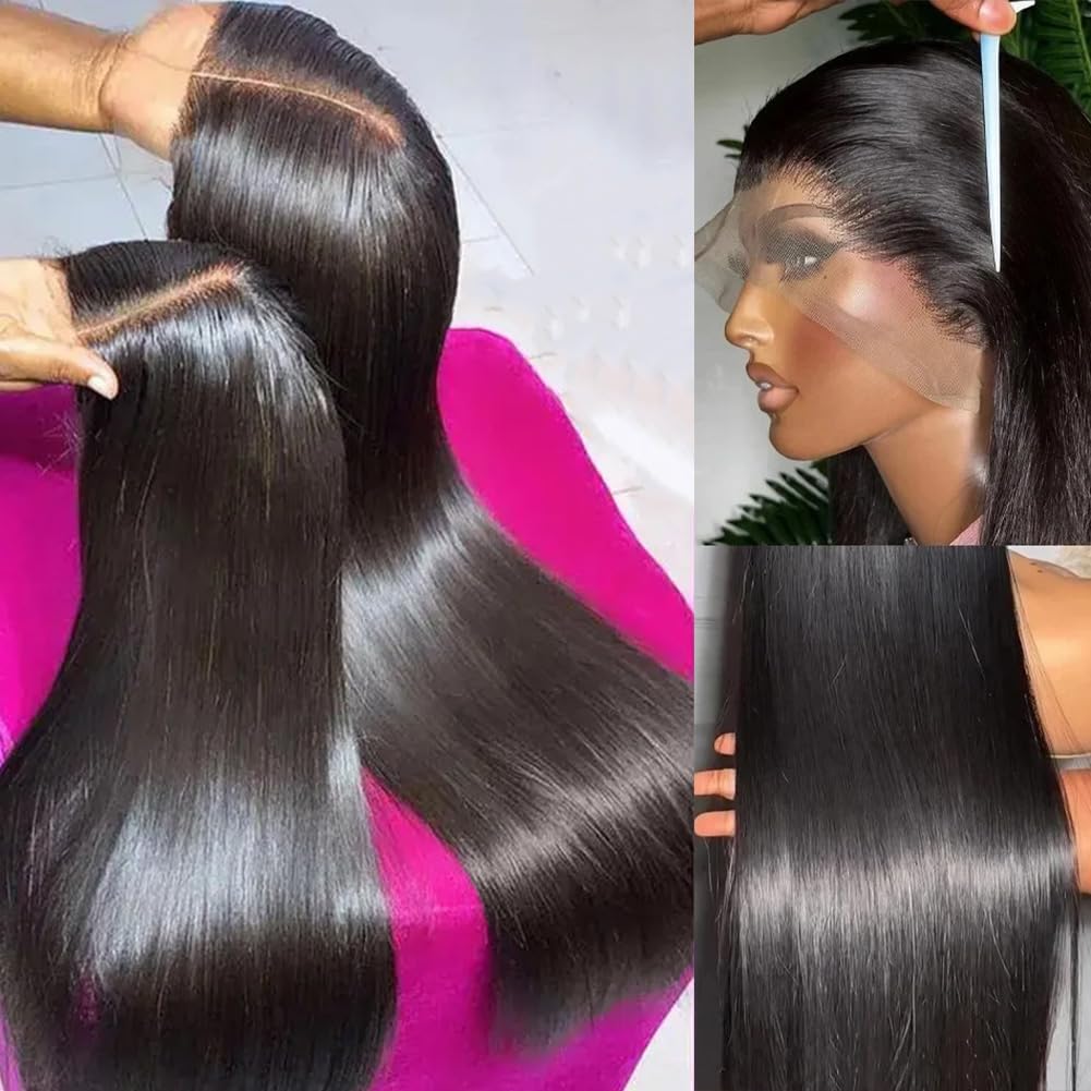 30 Inch 13x6 Lace Front Wigs Human Hair Pre Plucked 200 Density Straight Glueless Wig HD Transparent Human Hair Lace Front Wigs with Baby Hair Lace Front Wigs for Women