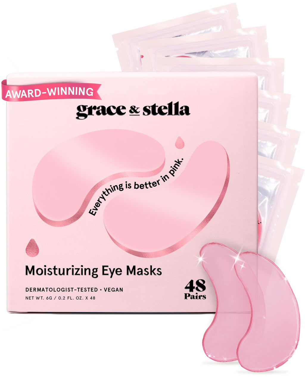 grace & stella Award Winning Under Eye Mask - Reduce Dark Circles, Puffy Eyes, Undereye Bags, Wrinkles - Gel Under Eye Patches - Small Birthday Gifts - Vegan Cruelty-Free (Pink, 6 Pairs)