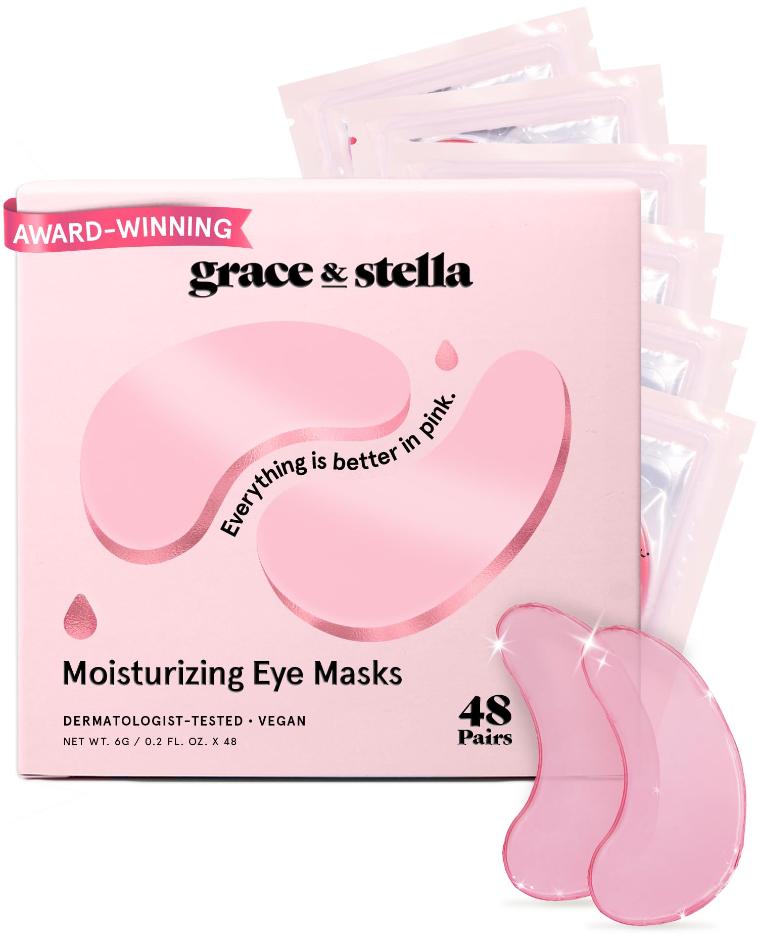 grace & stella Award Winning Under Eye Mask - Reduce Dark Circles, Puffy Eyes, Undereye Bags, Wrinkles - Gel Under Eye Patches - Small Birthday Gifts - Vegan Cruelty-Free (Pink, 6 Pairs)
