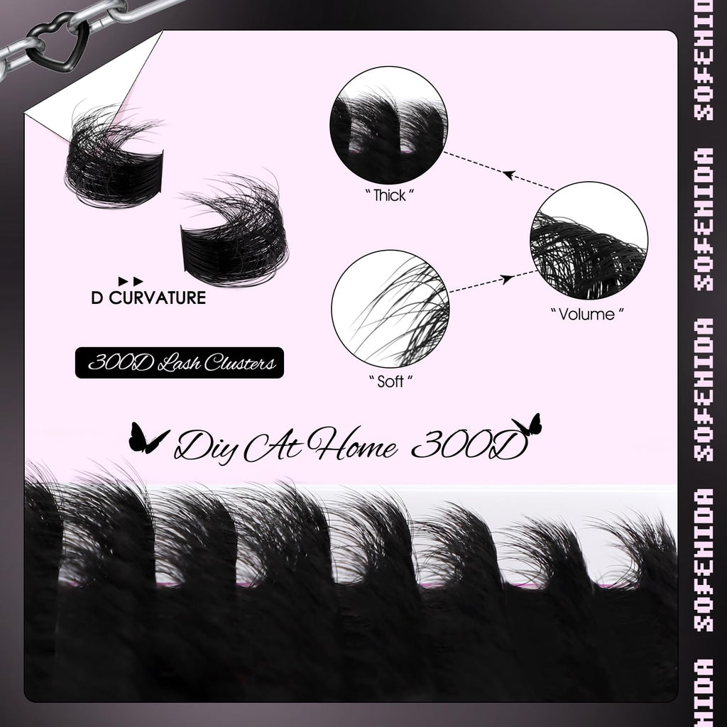SOFENIDA Lash Clusters Kit 80D Lash Clusters Kit 10-18mm Volume Eyelash Clusters D Curly Cluster Eyelash Extensions 3D Wispy Lashes Cluster DIY Lash Extension Kit(80D-10-18MIX Thick Kit)