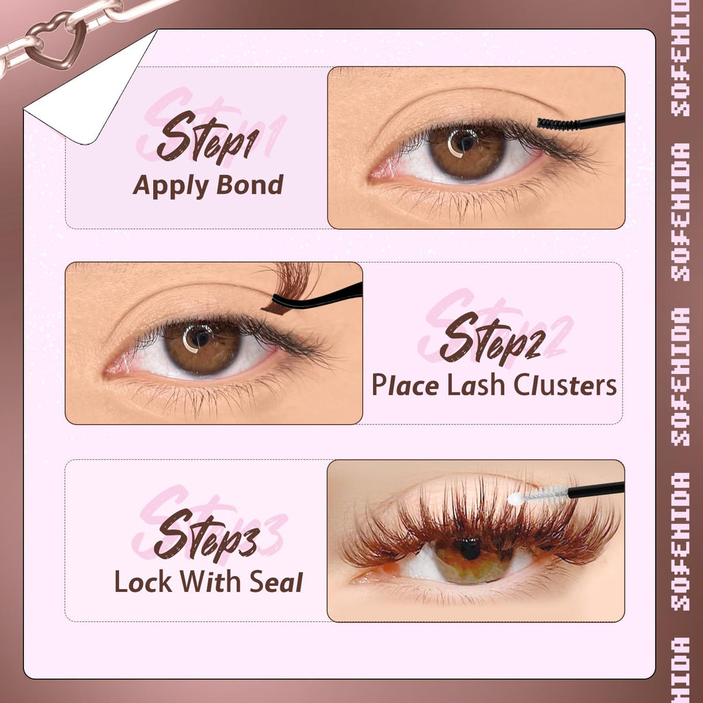 SOFENIDA Lash Clusters Kit 80D Lash Clusters Kit 10-18mm Volume Eyelash Clusters D Curly Cluster Eyelash Extensions 3D Wispy Lashes Cluster DIY Lash Extension Kit(80D-10-18MIX Thick Kit)
