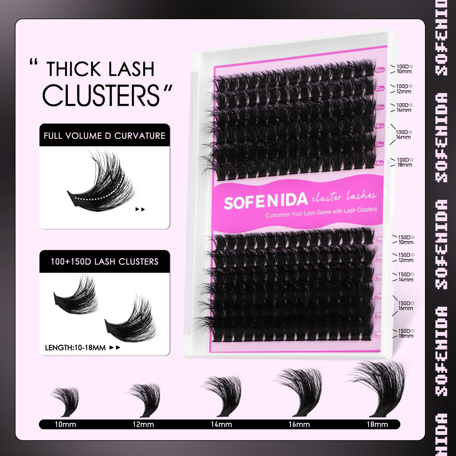 SOFENIDA Lash Clusters Kit 80D Lash Clusters Kit 10-18mm Volume Eyelash Clusters D Curly Cluster Eyelash Extensions 3D Wispy Lashes Cluster DIY Lash Extension Kit(80D-10-18MIX Thick Kit)