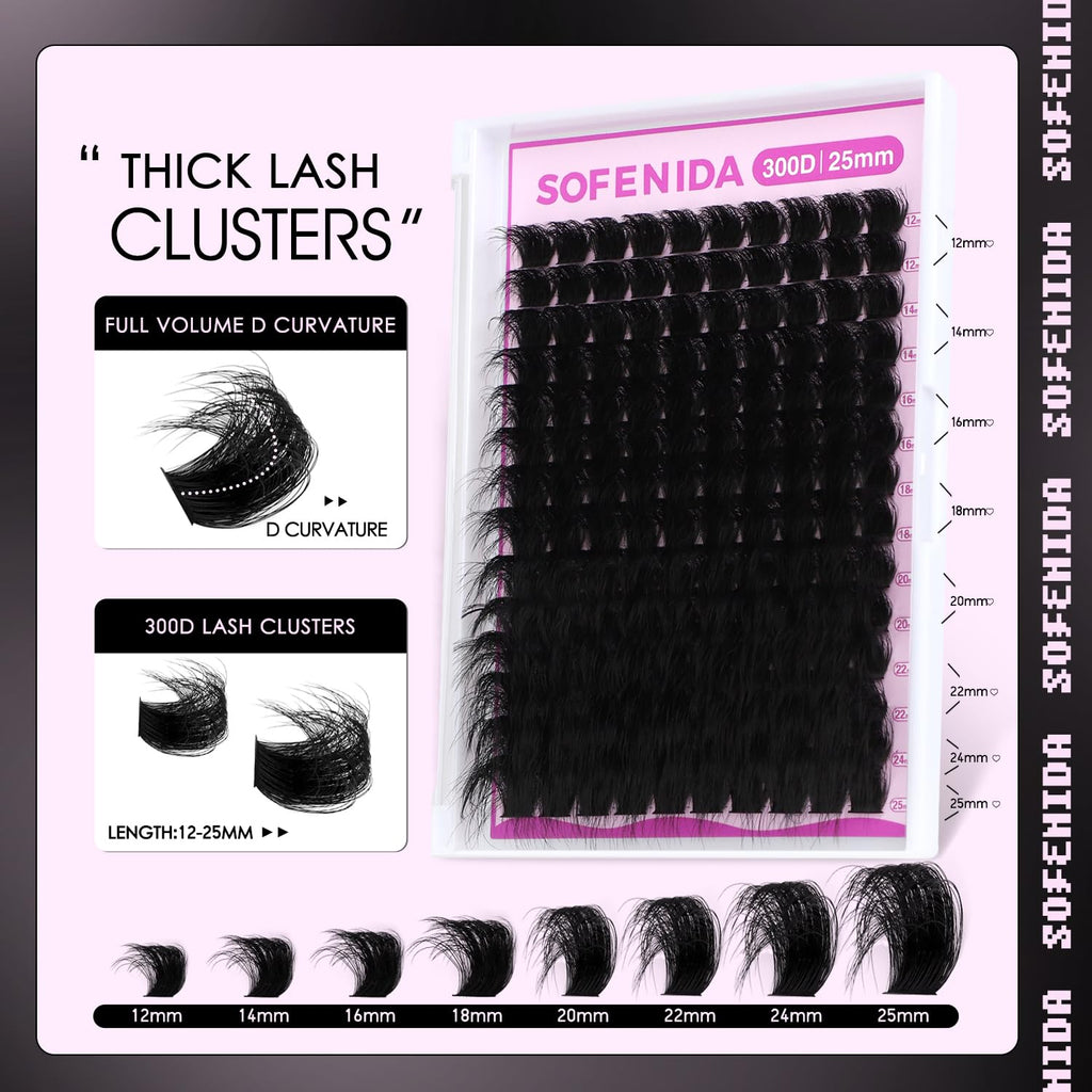 SOFENIDA Lash Clusters Kit 80D Lash Clusters Kit 10-18mm Volume Eyelash Clusters D Curly Cluster Eyelash Extensions 3D Wispy Lashes Cluster DIY Lash Extension Kit(80D-10-18MIX Thick Kit)
