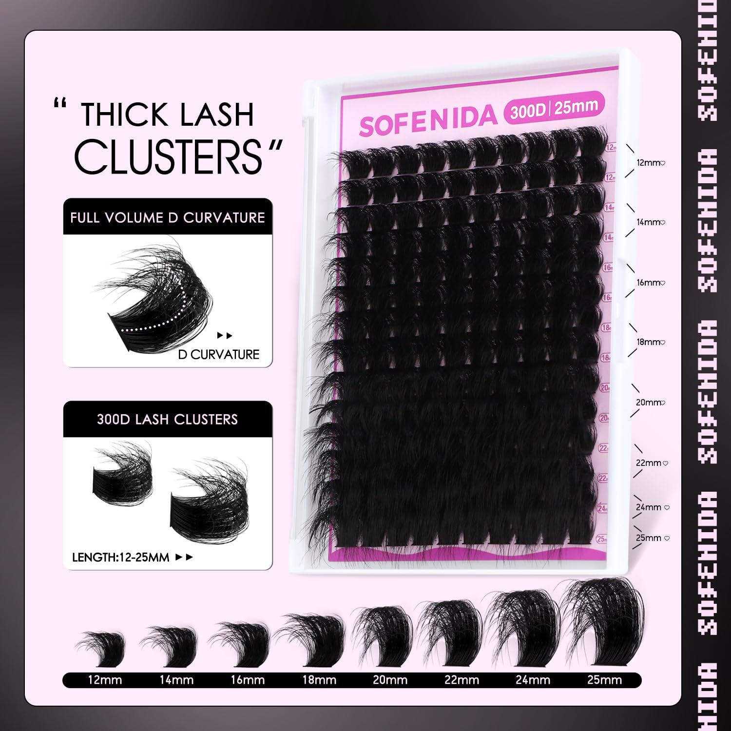 SOFENIDA Lash Clusters Kit 80D Lash Clusters Kit 10-18mm Volume Eyelash Clusters D Curly Cluster Eyelash Extensions 3D Wispy Lashes Cluster DIY Lash Extension Kit(80D-10-18MIX Thick Kit)