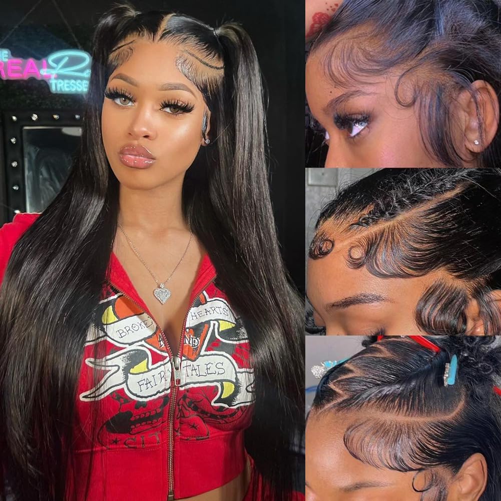 30 Inch 13x6 Lace Front Wigs Human Hair Pre Plucked 200 Density Straight Glueless Wig HD Transparent Human Hair Lace Front Wigs with Baby Hair Lace Front Wigs for Women