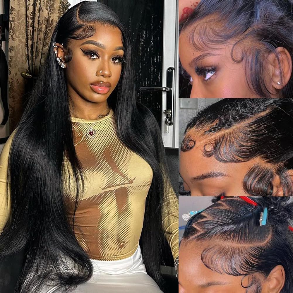 30 Inch 13x6 Lace Front Wigs Human Hair Pre Plucked 200 Density Straight Glueless Wig HD Transparent Human Hair Lace Front Wigs with Baby Hair Lace Front Wigs for Women