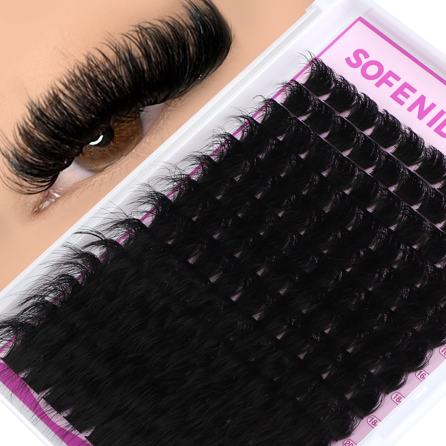 SOFENIDA Lash Clusters Kit 80D Lash Clusters Kit 10-18mm Volume Eyelash Clusters D Curly Cluster Eyelash Extensions 3D Wispy Lashes Cluster DIY Lash Extension Kit(80D-10-18MIX Thick Kit)