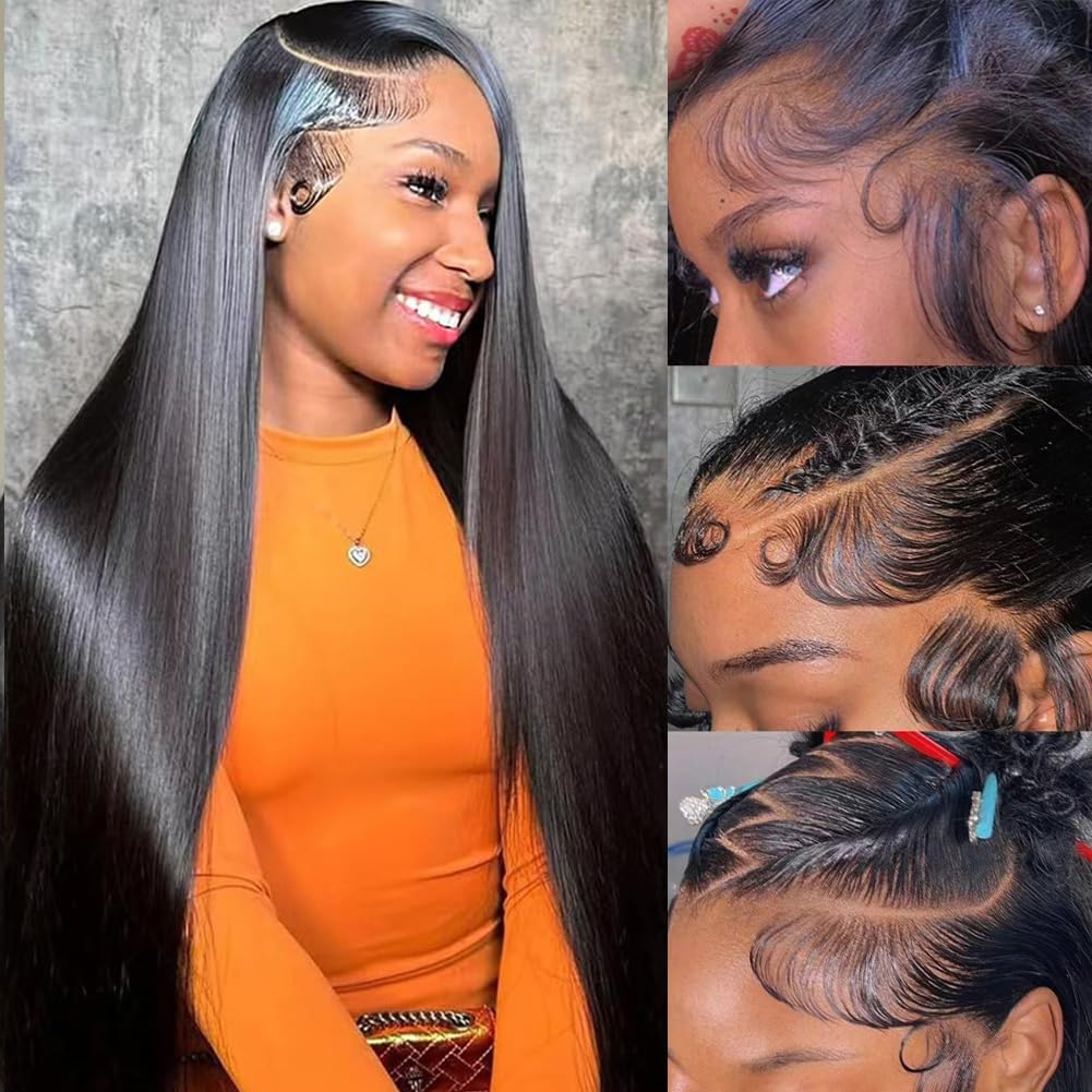 30 Inch 13x6 Lace Front Wigs Human Hair Pre Plucked 200 Density Straight Glueless Wig HD Transparent Human Hair Lace Front Wigs with Baby Hair Lace Front Wigs for Women