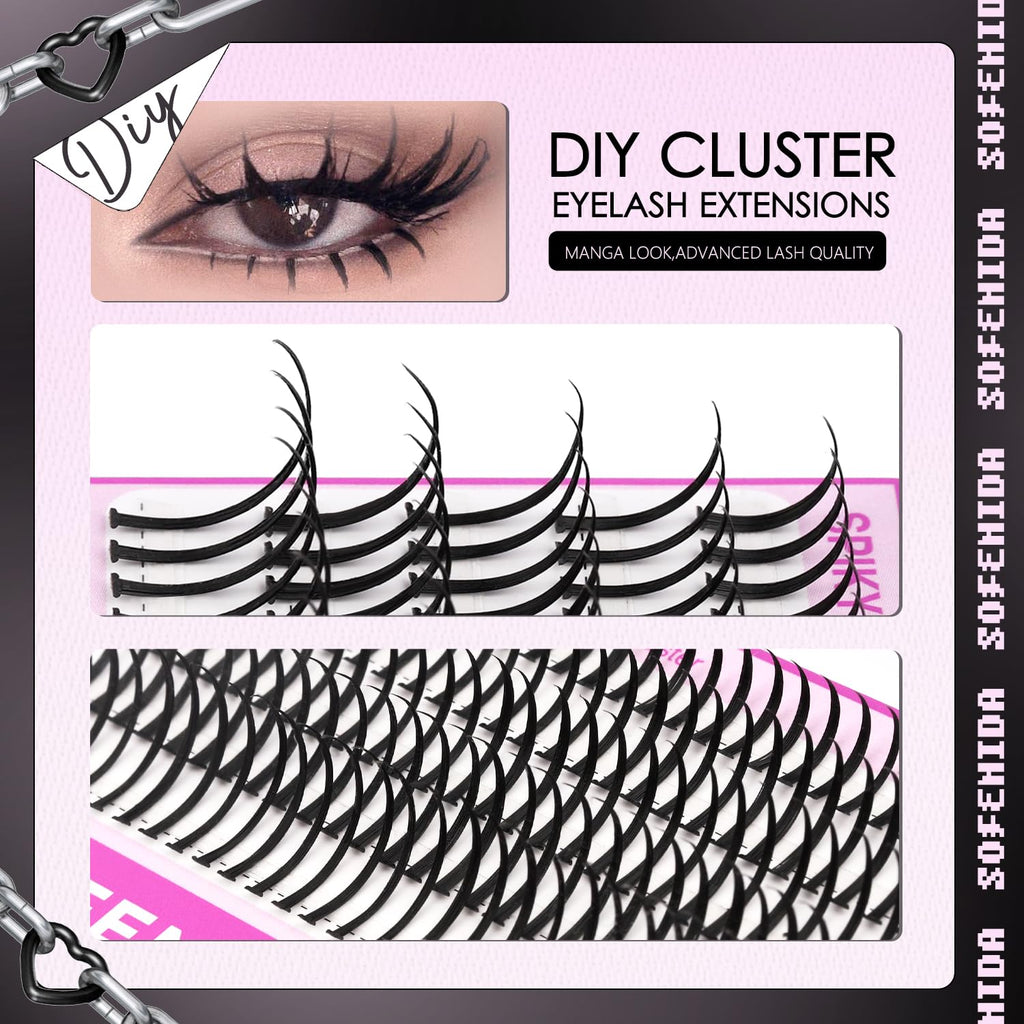 SOFENIDA Lash Clusters Kit 80D Lash Clusters Kit 10-18mm Volume Eyelash Clusters D Curly Cluster Eyelash Extensions 3D Wispy Lashes Cluster DIY Lash Extension Kit(80D-10-18MIX Thick Kit)