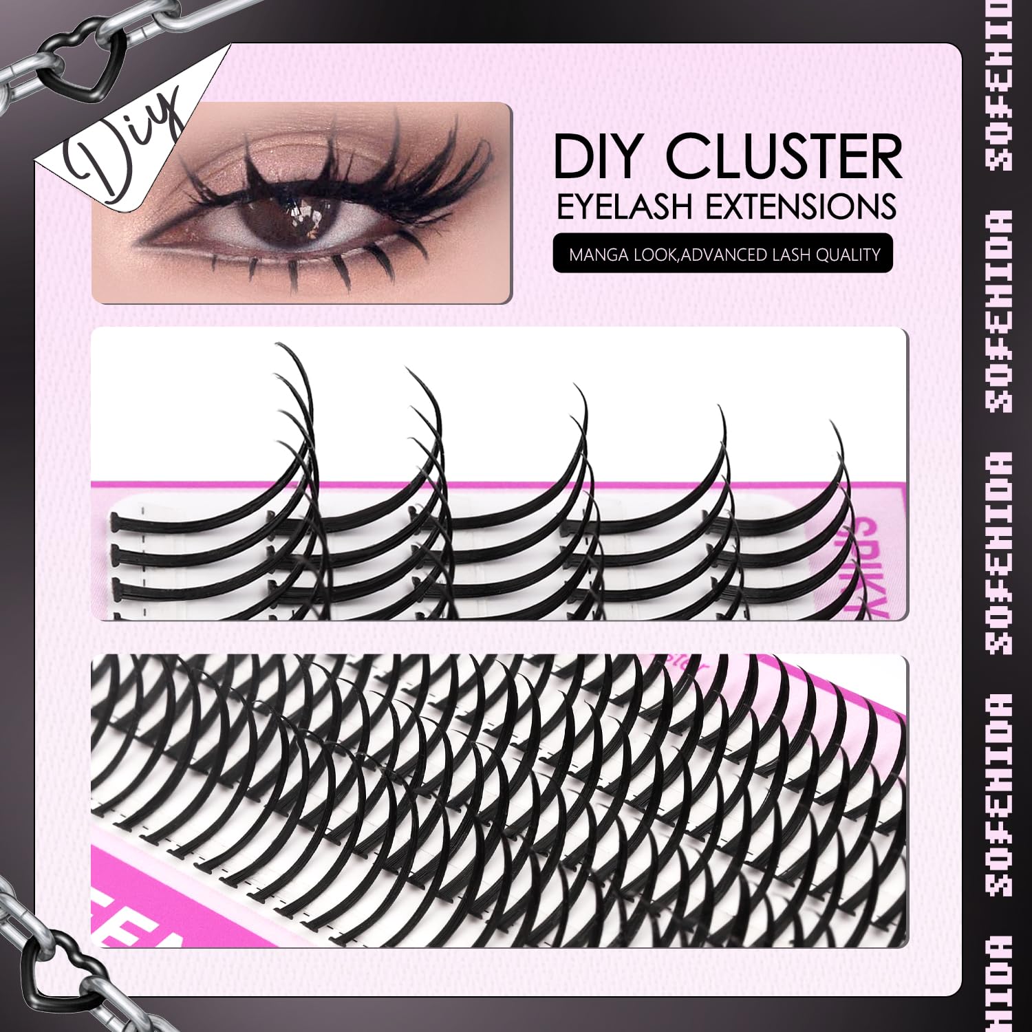 SOFENIDA Lash Clusters Kit 80D Lash Clusters Kit 10-18mm Volume Eyelash Clusters D Curly Cluster Eyelash Extensions 3D Wispy Lashes Cluster DIY Lash Extension Kit(80D-10-18MIX Thick Kit)