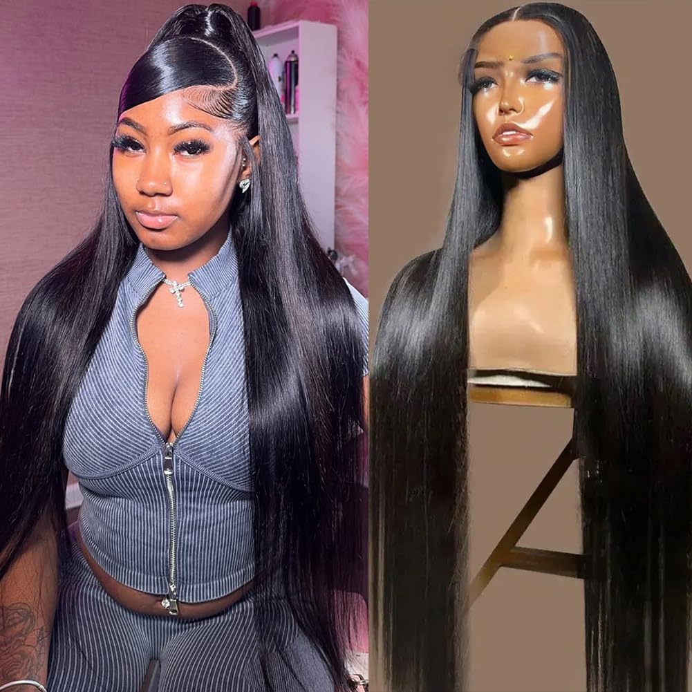 30 Inch 13x6 Lace Front Wigs Human Hair Pre Plucked 200 Density Straight Glueless Wig HD Transparent Human Hair Lace Front Wigs with Baby Hair Lace Front Wigs for Women