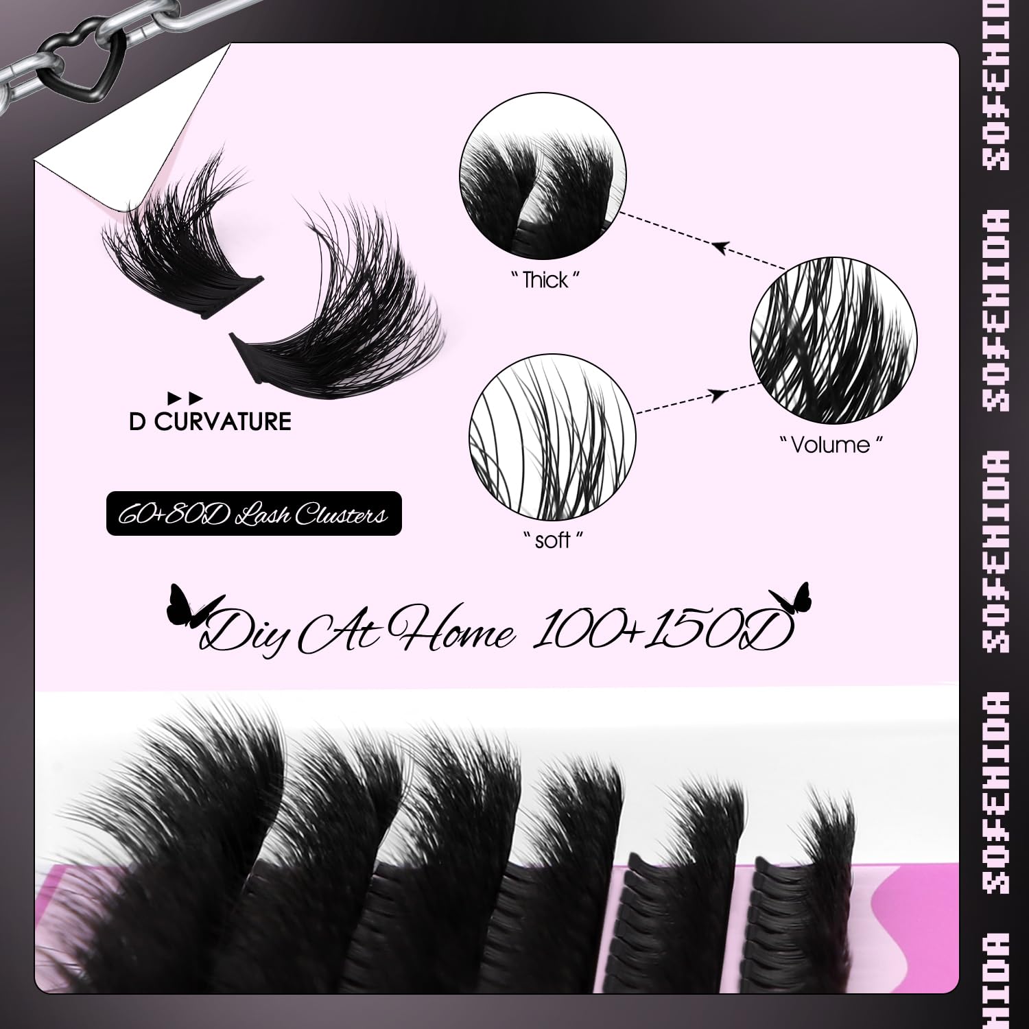 SOFENIDA Lash Clusters Kit 80D Lash Clusters Kit 10-18mm Volume Eyelash Clusters D Curly Cluster Eyelash Extensions 3D Wispy Lashes Cluster DIY Lash Extension Kit(80D-10-18MIX Thick Kit)