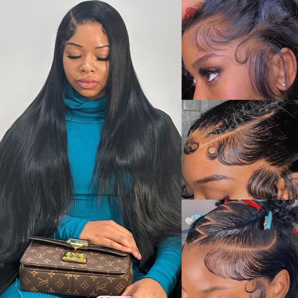 30 Inch 13x6 Lace Front Wigs Human Hair Pre Plucked 200 Density Straight Glueless Wig HD Transparent Human Hair Lace Front Wigs with Baby Hair Lace Front Wigs for Women