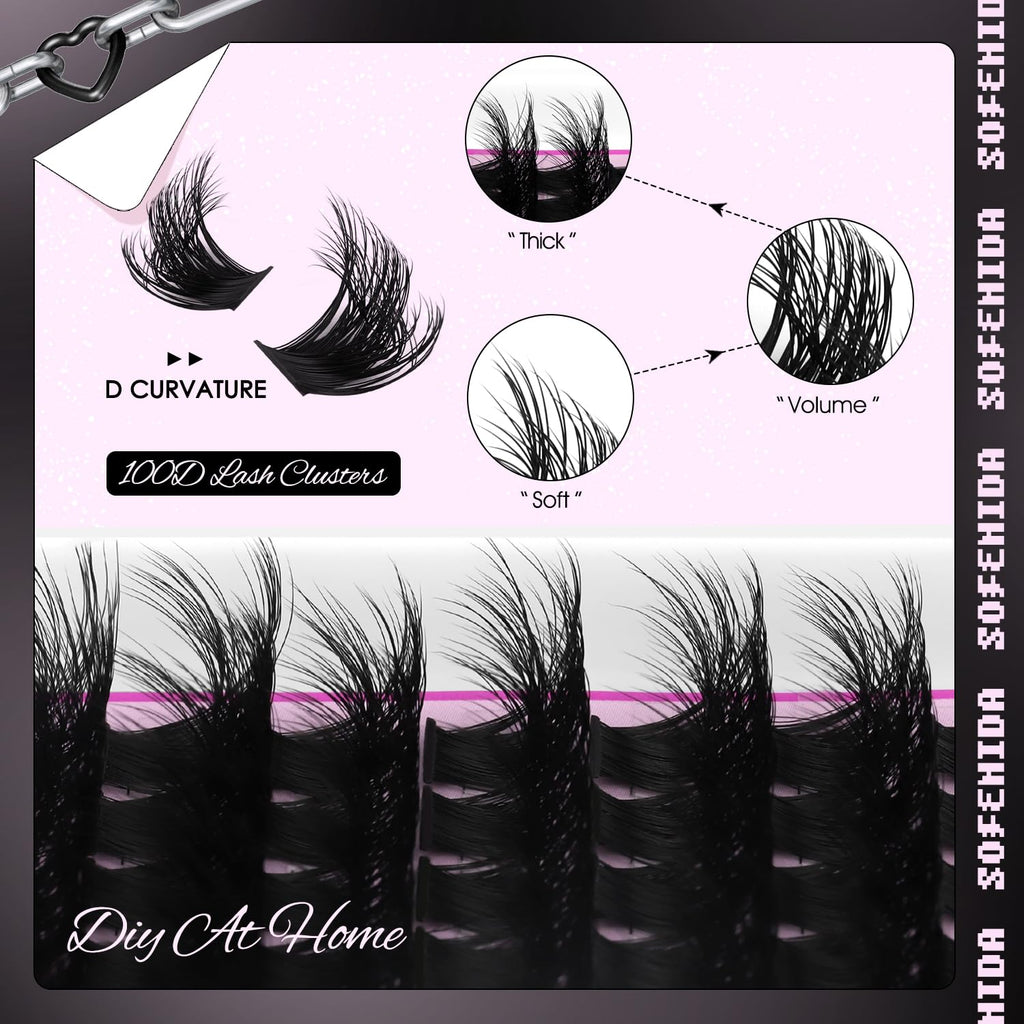 SOFENIDA Lash Clusters Kit 80D Lash Clusters Kit 10-18mm Volume Eyelash Clusters D Curly Cluster Eyelash Extensions 3D Wispy Lashes Cluster DIY Lash Extension Kit(80D-10-18MIX Thick Kit)