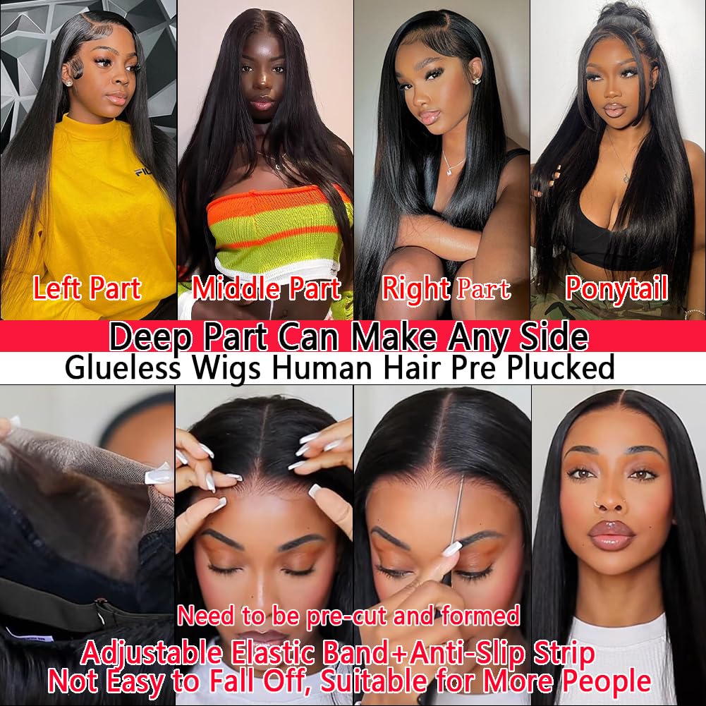30 Inch 13x6 Lace Front Wigs Human Hair Pre Plucked 200 Density Straight Glueless Wig HD Transparent Human Hair Lace Front Wigs with Baby Hair Lace Front Wigs for Women