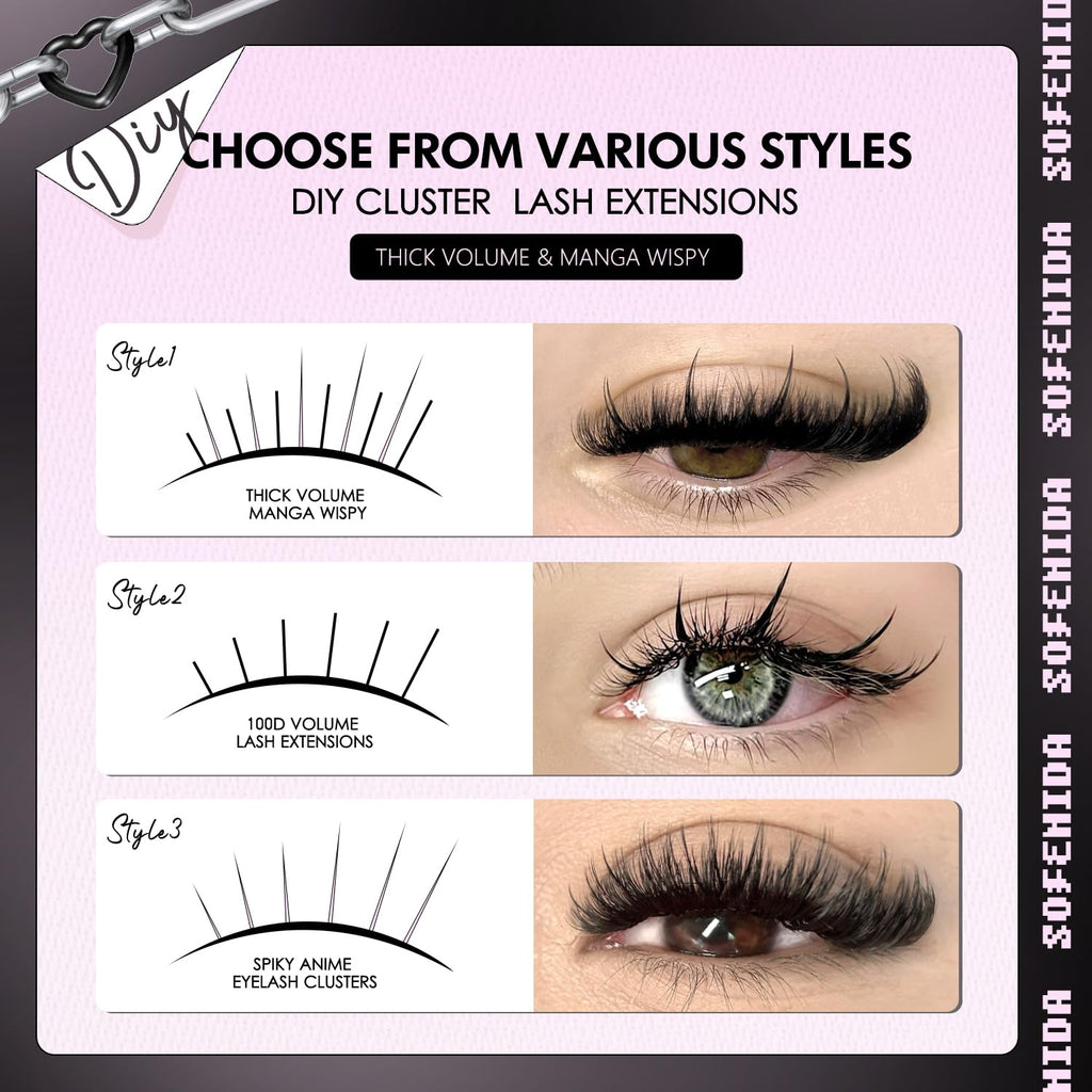SOFENIDA Lash Clusters Kit 80D Lash Clusters Kit 10-18mm Volume Eyelash Clusters D Curly Cluster Eyelash Extensions 3D Wispy Lashes Cluster DIY Lash Extension Kit(80D-10-18MIX Thick Kit)