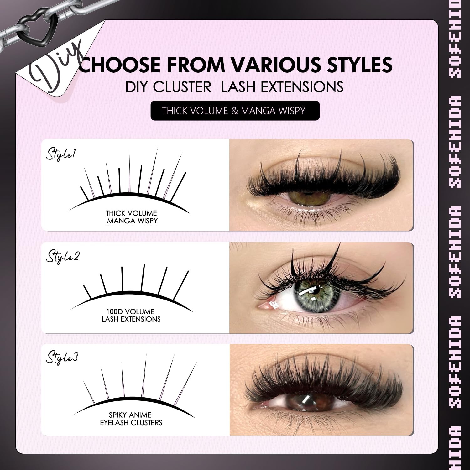 SOFENIDA Lash Clusters Kit 80D Lash Clusters Kit 10-18mm Volume Eyelash Clusters D Curly Cluster Eyelash Extensions 3D Wispy Lashes Cluster DIY Lash Extension Kit(80D-10-18MIX Thick Kit)
