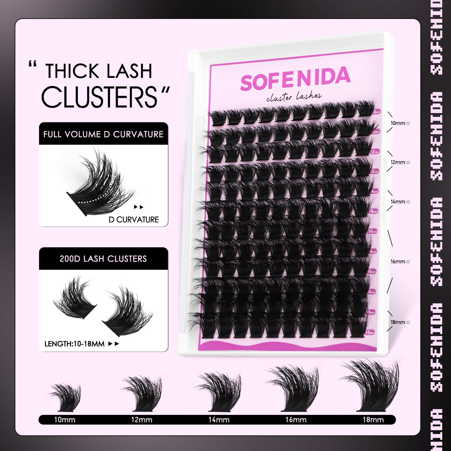SOFENIDA Lash Clusters Kit 80D Lash Clusters Kit 10-18mm Volume Eyelash Clusters D Curly Cluster Eyelash Extensions 3D Wispy Lashes Cluster DIY Lash Extension Kit(80D-10-18MIX Thick Kit)