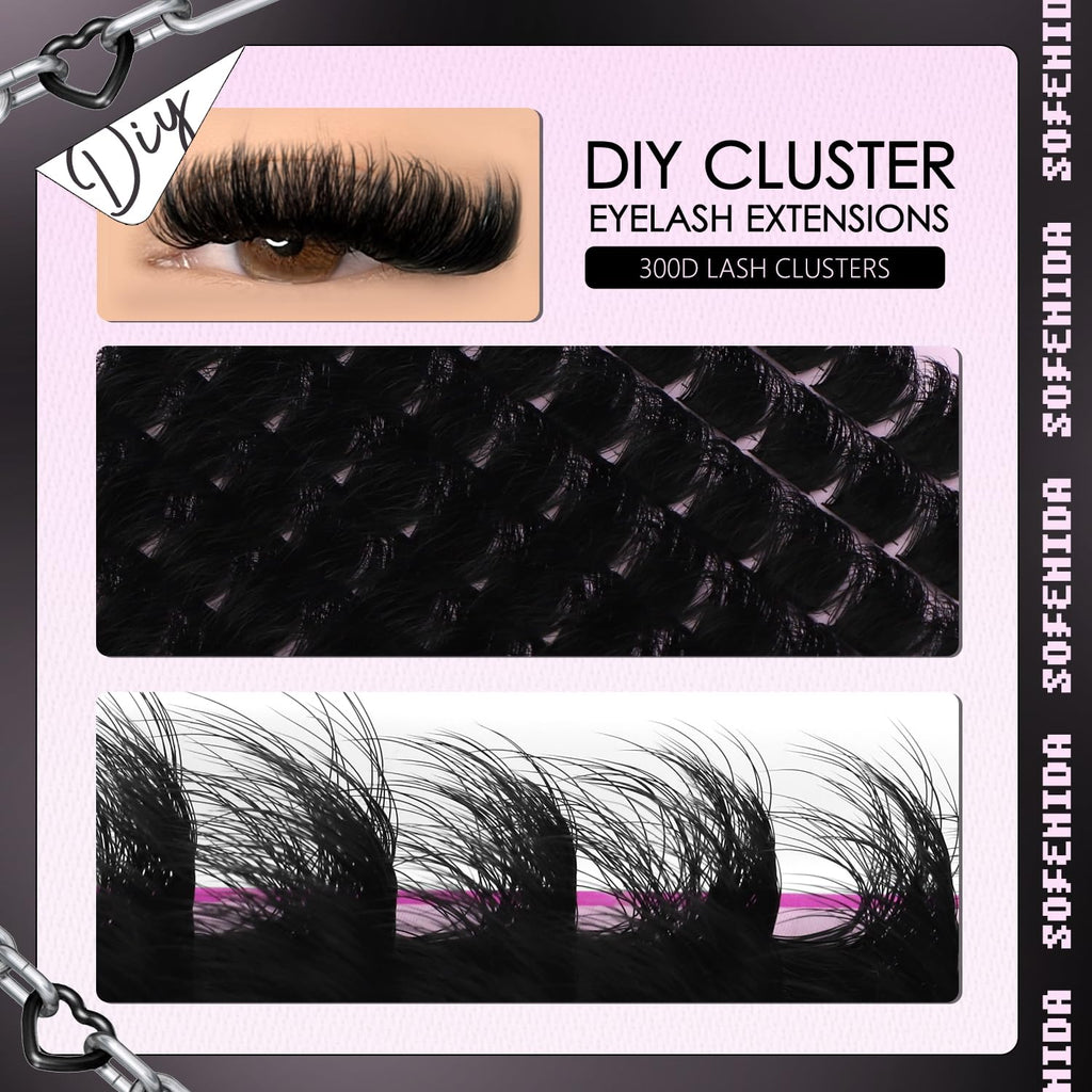 SOFENIDA Lash Clusters Kit 80D Lash Clusters Kit 10-18mm Volume Eyelash Clusters D Curly Cluster Eyelash Extensions 3D Wispy Lashes Cluster DIY Lash Extension Kit(80D-10-18MIX Thick Kit)