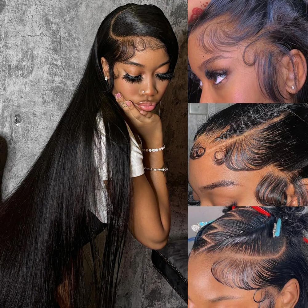 30 Inch 13x6 Lace Front Wigs Human Hair Pre Plucked 200 Density Straight Glueless Wig HD Transparent Human Hair Lace Front Wigs with Baby Hair Lace Front Wigs for Women