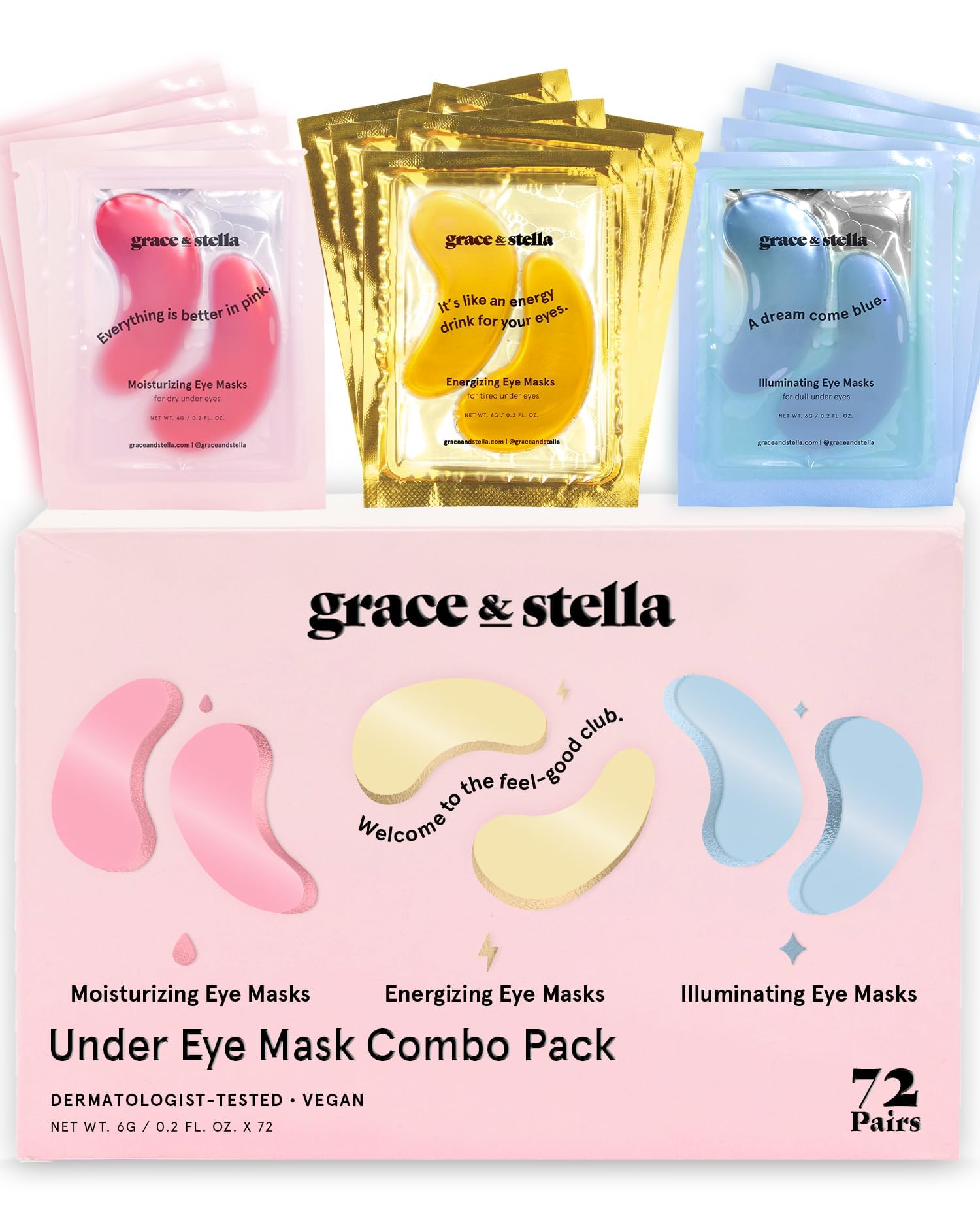 grace & stella Award Winning Under Eye Mask - Reduce Dark Circles, Puffy Eyes, Undereye Bags, Wrinkles - Gel Under Eye Patches - Small Birthday Gifts - Vegan Cruelty-Free (Pink, 6 Pairs)