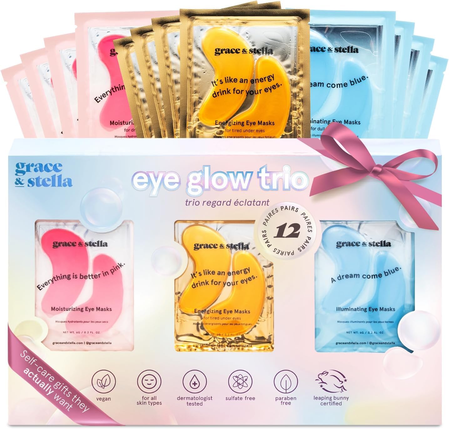 grace & stella Award Winning Under Eye Mask - Reduce Dark Circles, Puffy Eyes, Undereye Bags, Wrinkles - Gel Under Eye Patches - Small Birthday Gifts - Vegan Cruelty-Free (Pink, 6 Pairs)