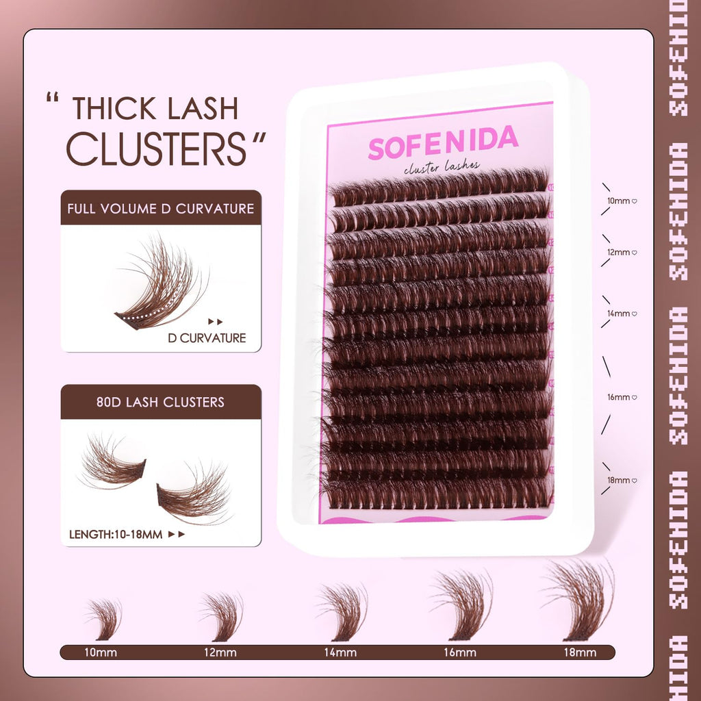 SOFENIDA Lash Clusters Kit 80D Lash Clusters Kit 10-18mm Volume Eyelash Clusters D Curly Cluster Eyelash Extensions 3D Wispy Lashes Cluster DIY Lash Extension Kit(80D-10-18MIX Thick Kit)