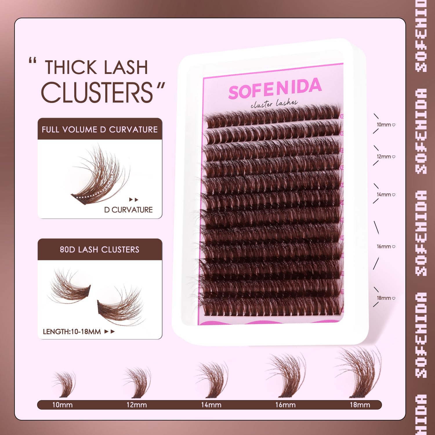 SOFENIDA Lash Clusters Kit 80D Lash Clusters Kit 10-18mm Volume Eyelash Clusters D Curly Cluster Eyelash Extensions 3D Wispy Lashes Cluster DIY Lash Extension Kit(80D-10-18MIX Thick Kit)