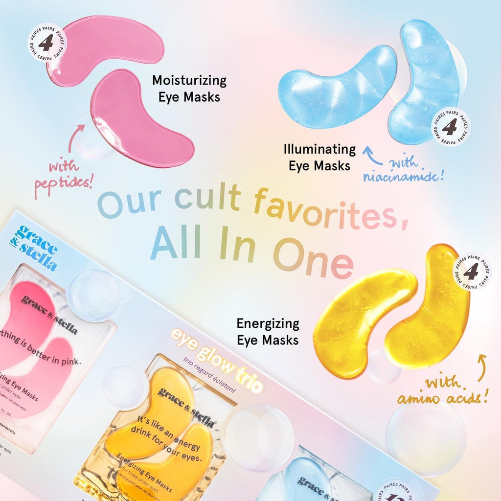 grace & stella Award Winning Under Eye Mask - Reduce Dark Circles, Puffy Eyes, Undereye Bags, Wrinkles - Gel Under Eye Patches - Small Birthday Gifts - Vegan Cruelty-Free (Pink, 6 Pairs)