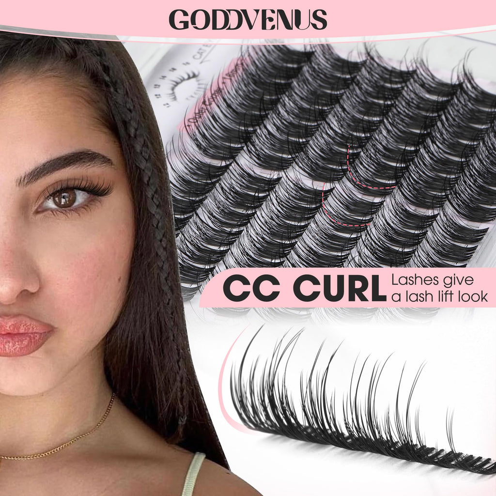 Goddvenus Lash Clusters Kit Wispy Eyelash Clusters Lashes Natural DIY Lash Extension Kit 10-16mm Cluster Eyelash Extensions Kit 300pcs C Curl Individual Lashes Cluster Eyelash (No Tweezers)