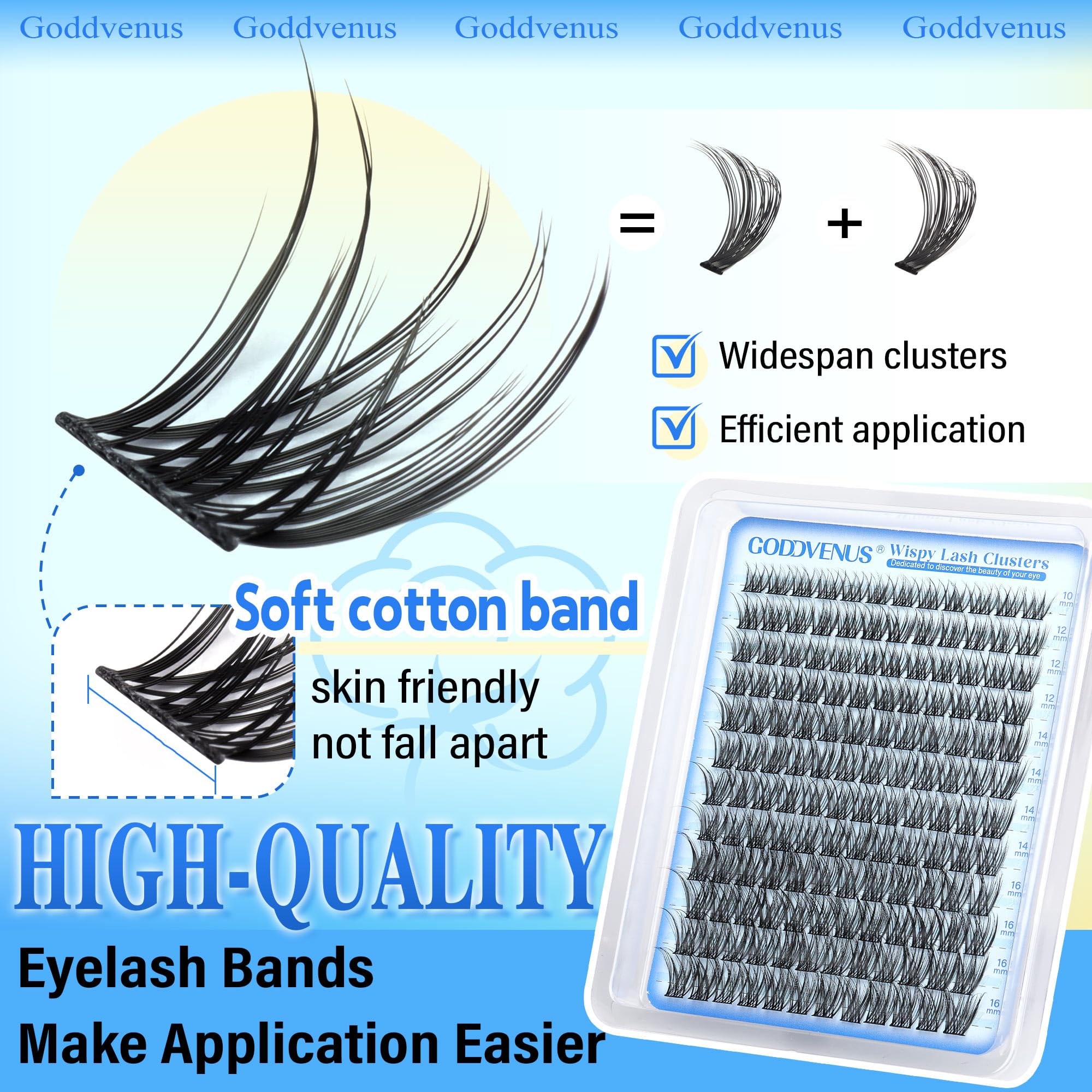 Goddvenus Lash Clusters Kit Wispy Eyelash Clusters Lashes Natural DIY Lash Extension Kit 10-16mm Cluster Eyelash Extensions Kit 300pcs C Curl Individual Lashes Cluster Eyelash (No Tweezers)