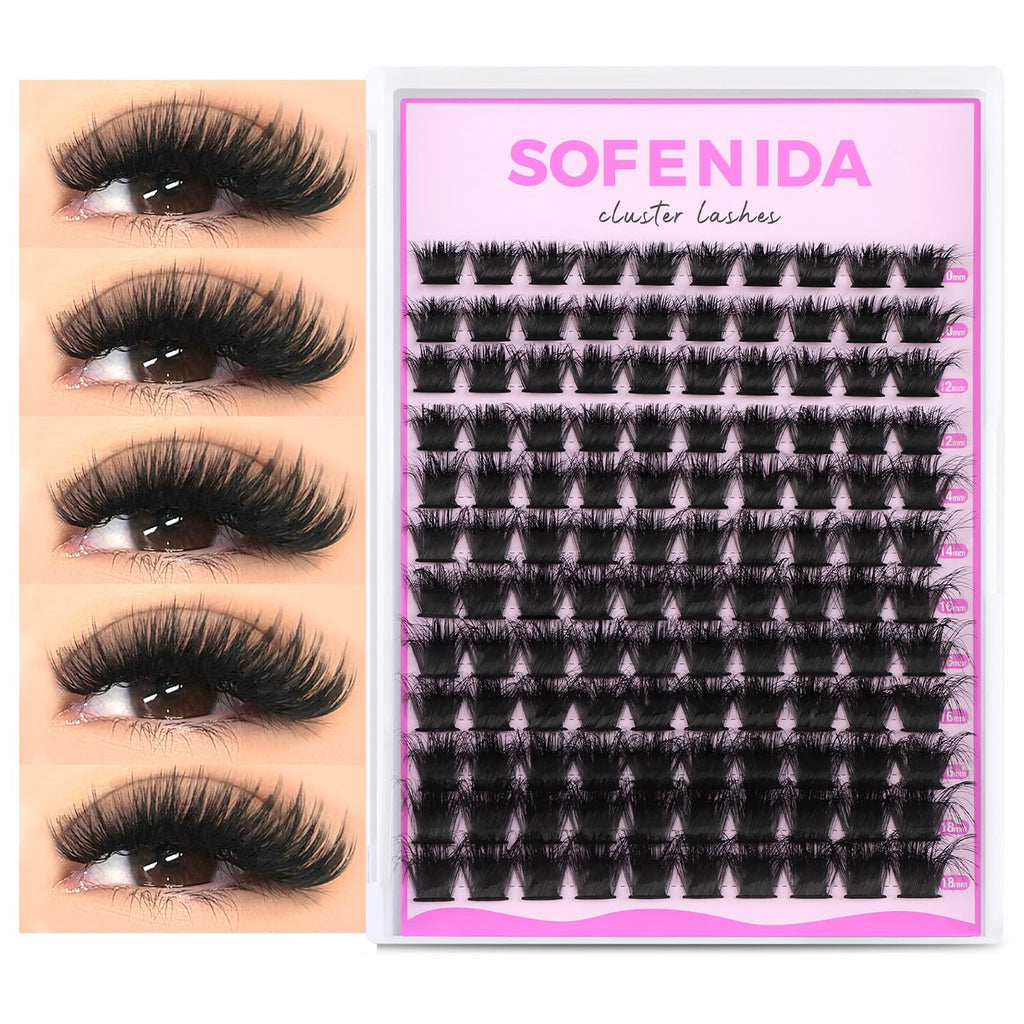 SOFENIDA Lash Clusters Kit 80D Lash Clusters Kit 10-18mm Volume Eyelash Clusters D Curly Cluster Eyelash Extensions 3D Wispy Lashes Cluster DIY Lash Extension Kit(80D-10-18MIX Thick Kit)