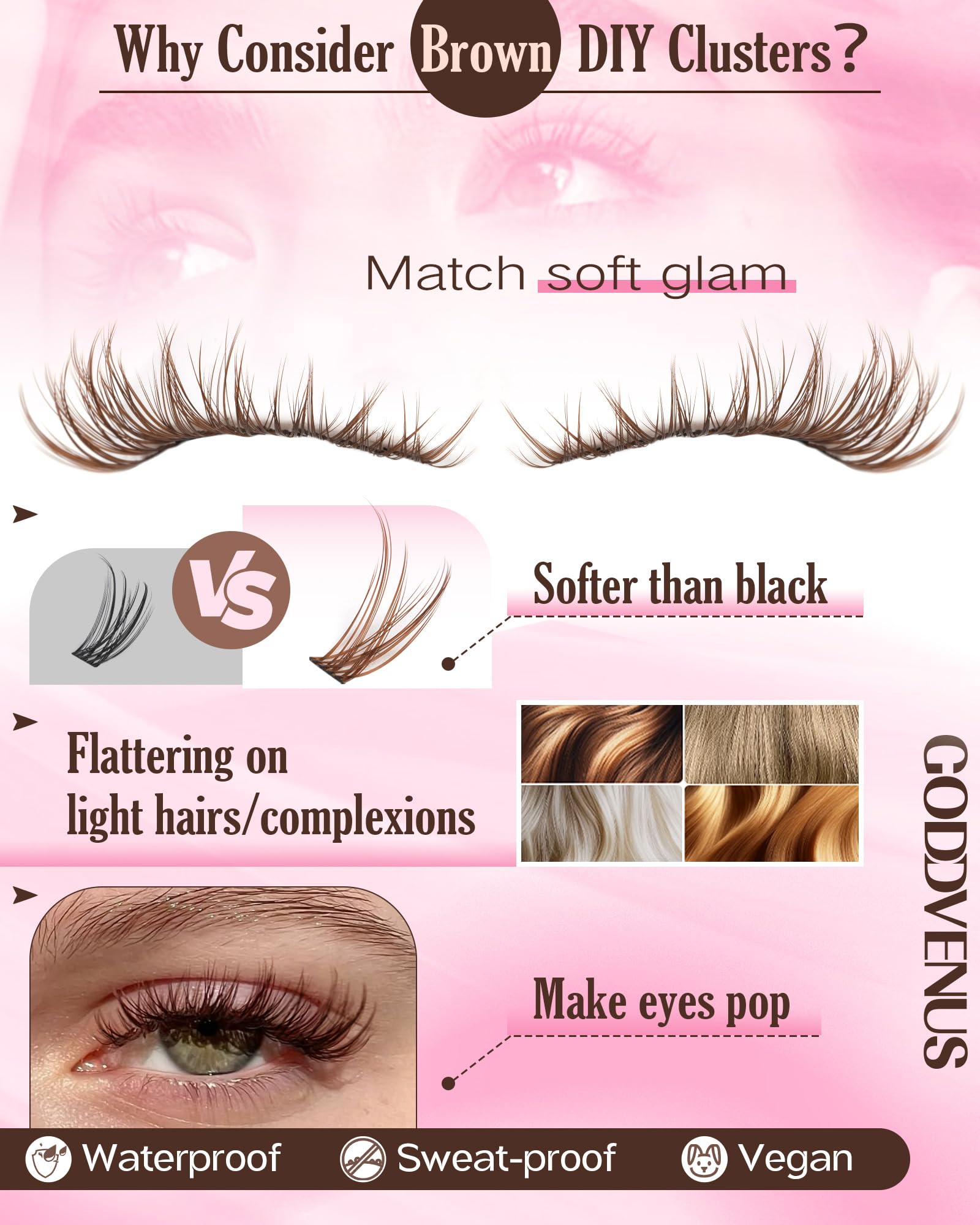 Goddvenus Lash Clusters Kit Wispy Eyelash Clusters Lashes Natural DIY Lash Extension Kit 10-16mm Cluster Eyelash Extensions Kit 300pcs C Curl Individual Lashes Cluster Eyelash (No Tweezers)