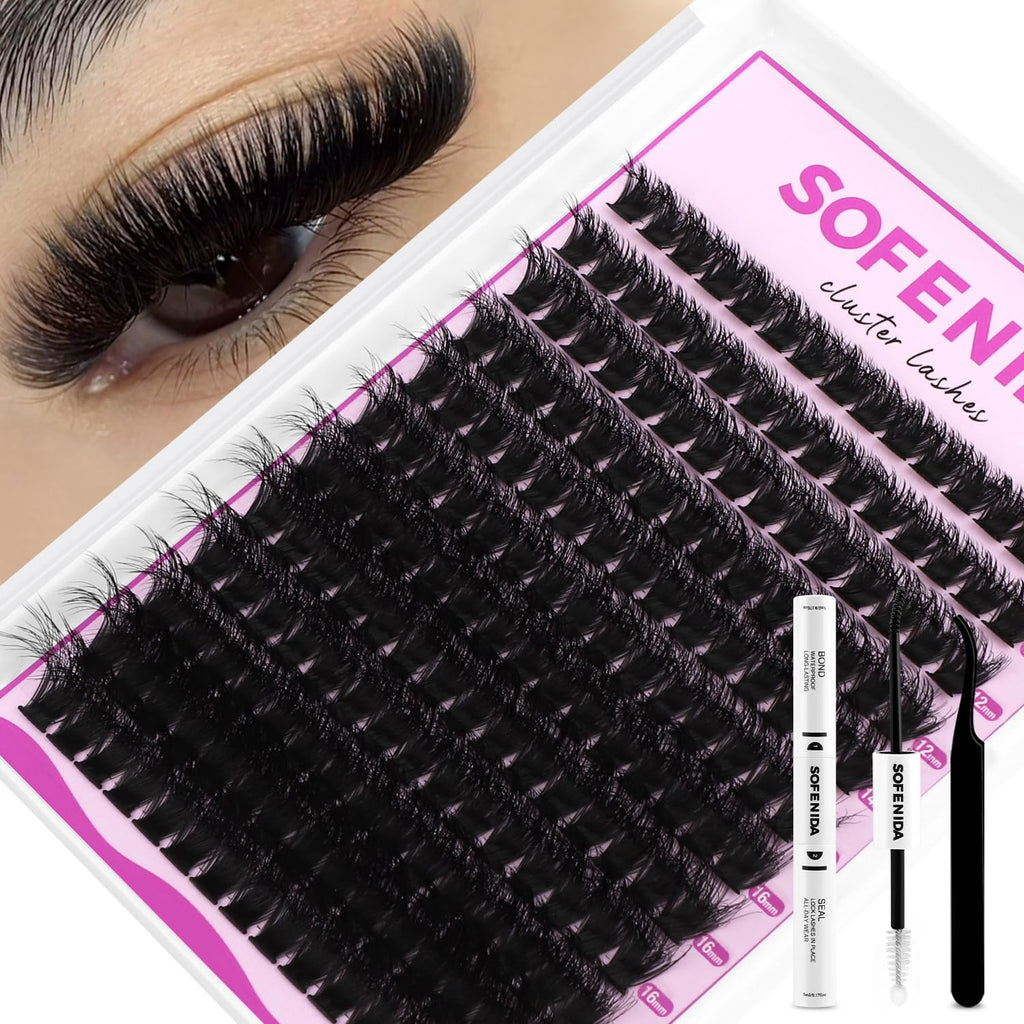 SOFENIDA Lash Clusters Kit 80D Lash Clusters Kit 10-18mm Volume Eyelash Clusters D Curly Cluster Eyelash Extensions 3D Wispy Lashes Cluster DIY Lash Extension Kit(80D-10-18MIX Thick Kit)
