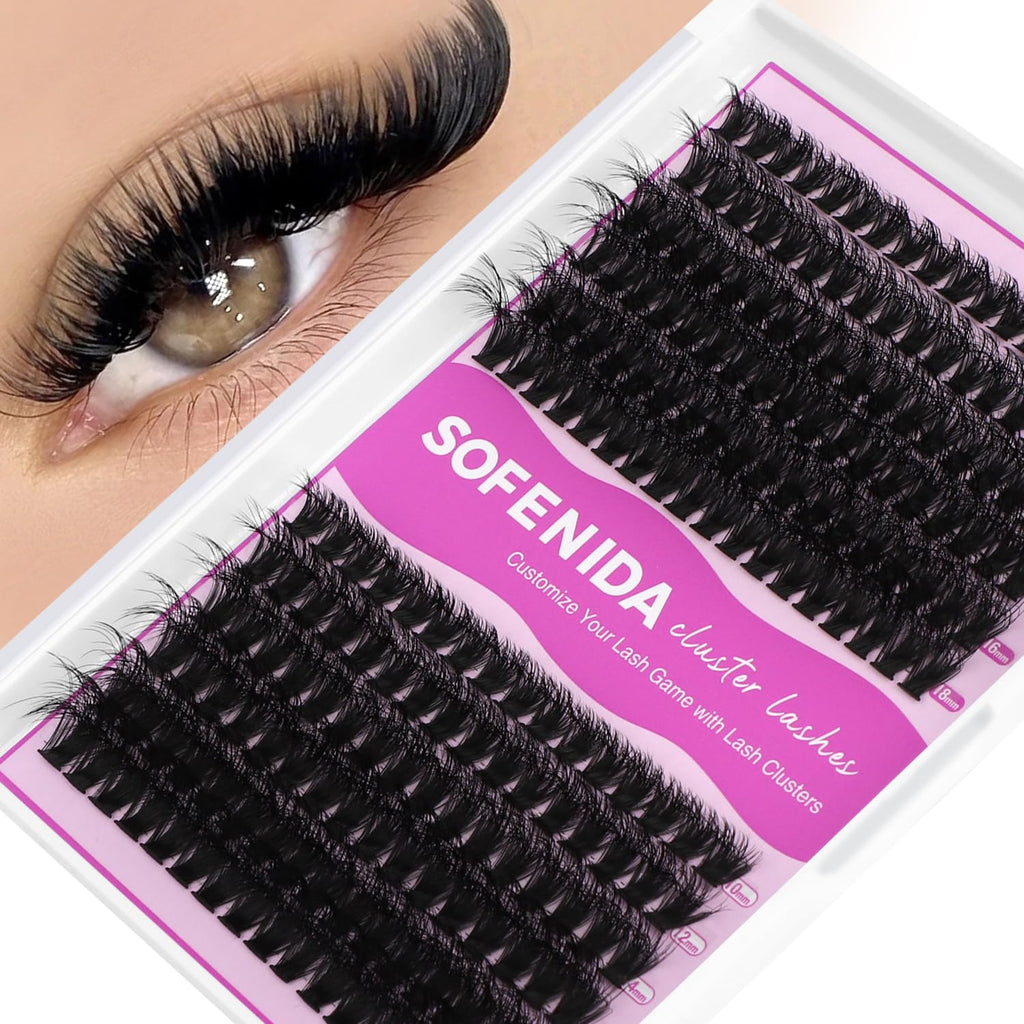 SOFENIDA Lash Clusters Kit 80D Lash Clusters Kit 10-18mm Volume Eyelash Clusters D Curly Cluster Eyelash Extensions 3D Wispy Lashes Cluster DIY Lash Extension Kit(80D-10-18MIX Thick Kit)