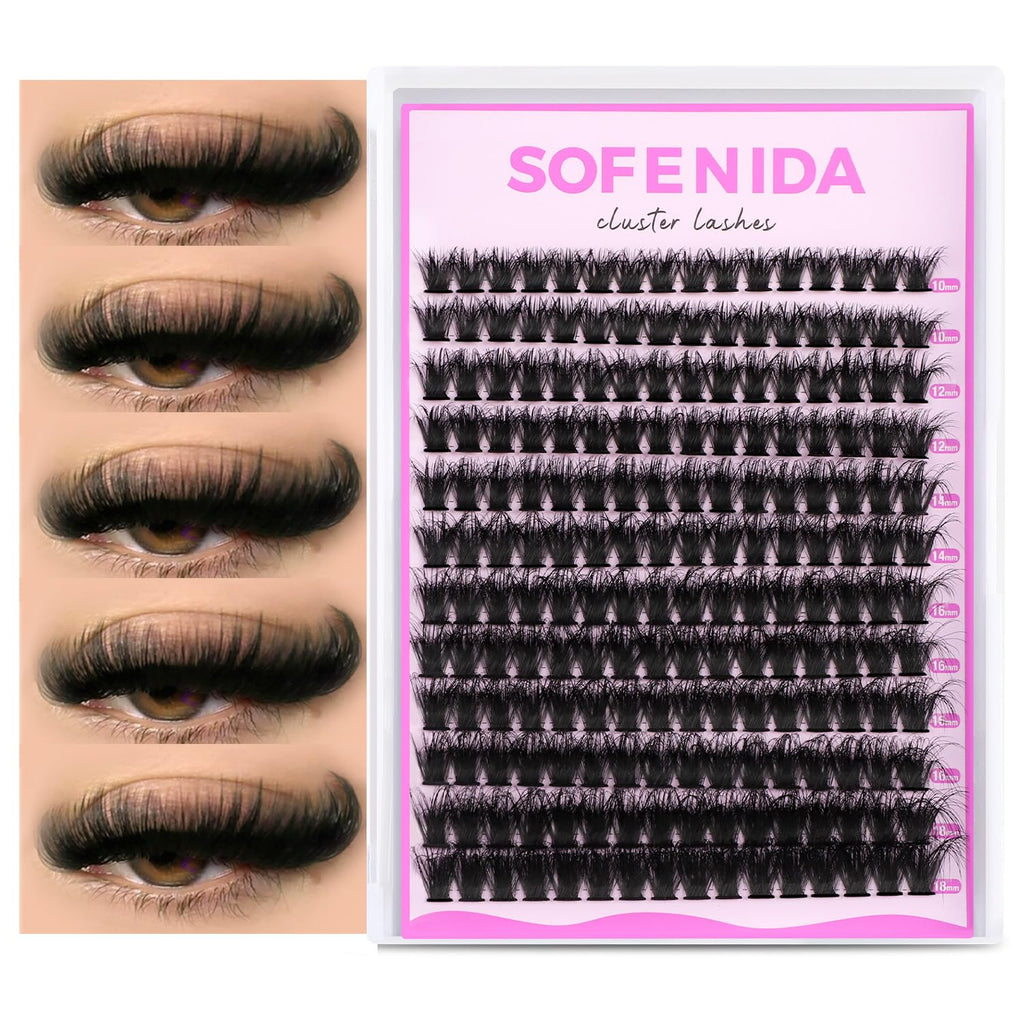 SOFENIDA Lash Clusters Kit 80D Lash Clusters Kit 10-18mm Volume Eyelash Clusters D Curly Cluster Eyelash Extensions 3D Wispy Lashes Cluster DIY Lash Extension Kit(80D-10-18MIX Thick Kit)