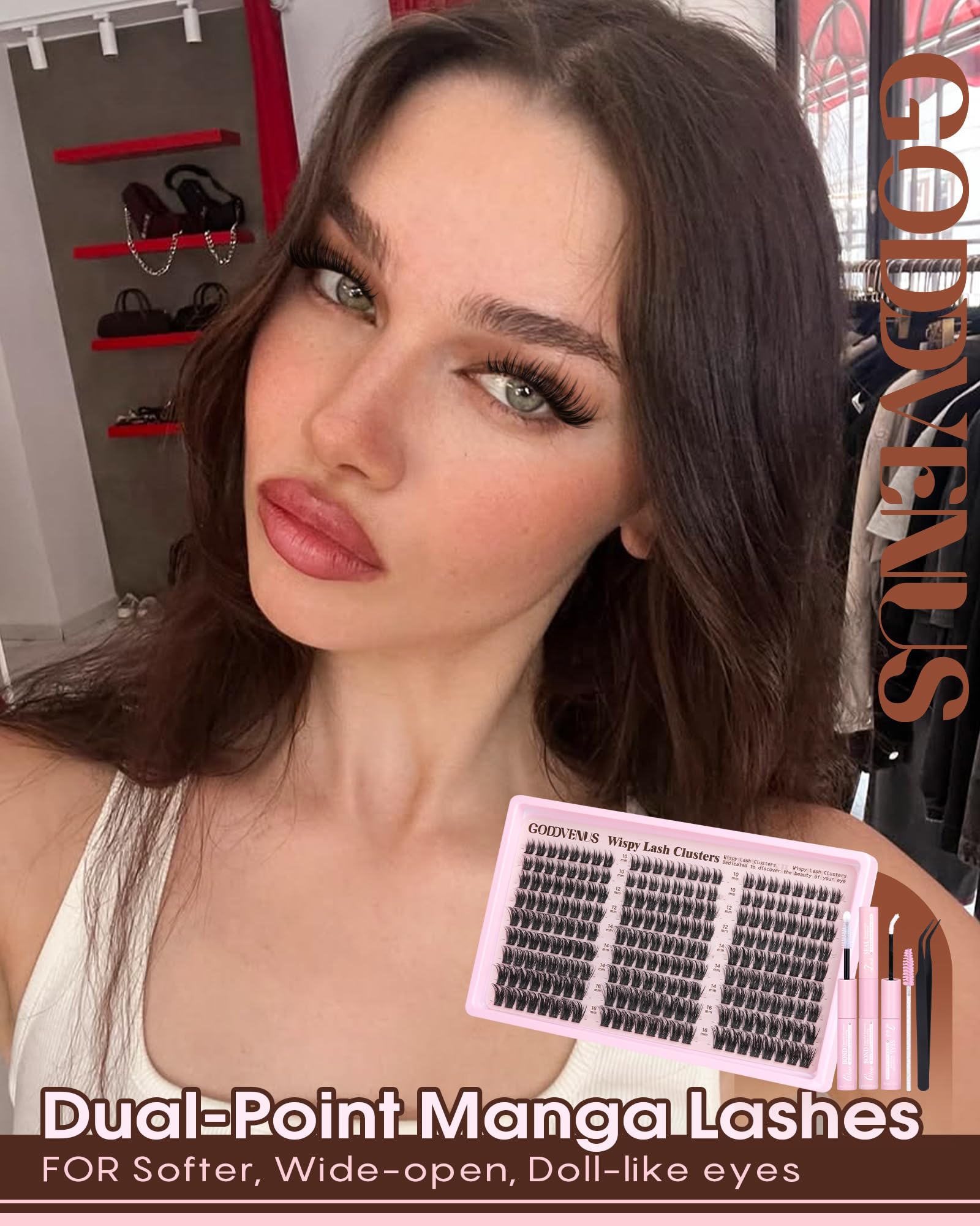 Goddvenus Lash Clusters Kit Wispy Eyelash Clusters Lashes Natural DIY Lash Extension Kit 10-16mm Cluster Eyelash Extensions Kit 300pcs C Curl Individual Lashes Cluster Eyelash (No Tweezers)