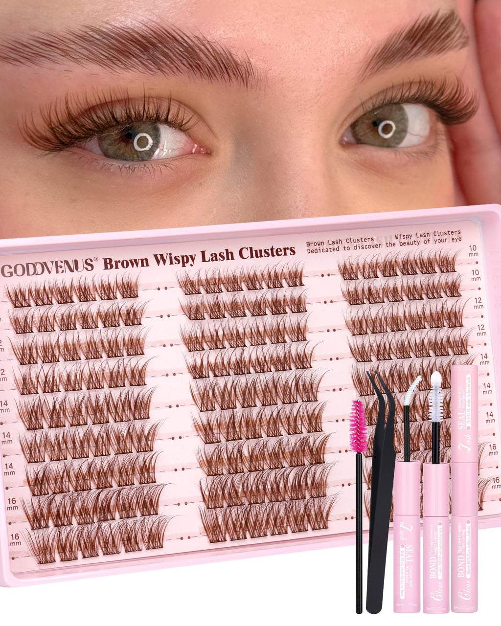 Goddvenus Lash Clusters Kit Wispy Eyelash Clusters Lashes Natural DIY Lash Extension Kit 10-16mm Cluster Eyelash Extensions Kit 300pcs C Curl Individual Lashes Cluster Eyelash (No Tweezers)