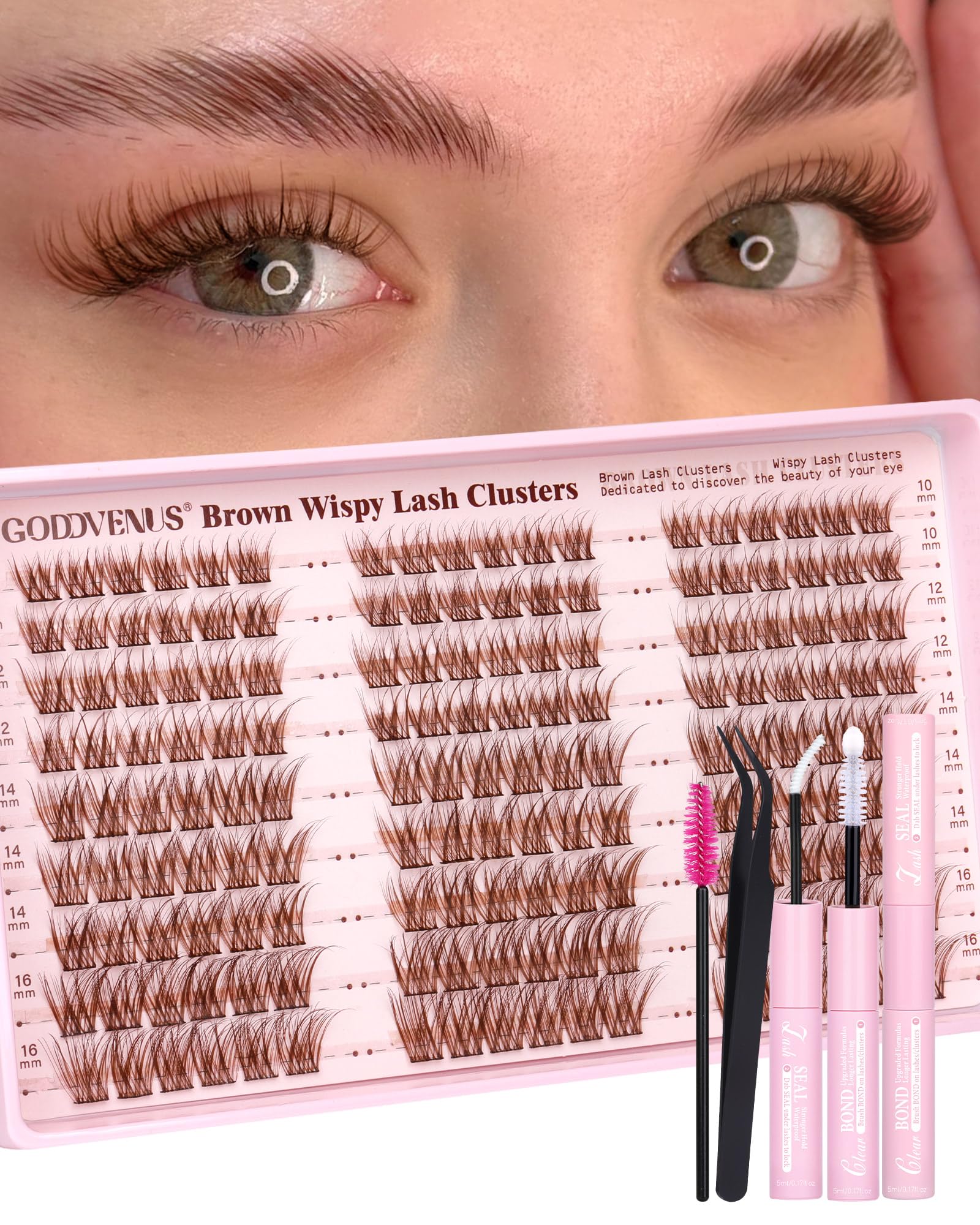 Goddvenus Lash Clusters Kit Wispy Eyelash Clusters Lashes Natural DIY Lash Extension Kit 10-16mm Cluster Eyelash Extensions Kit 300pcs C Curl Individual Lashes Cluster Eyelash (No Tweezers)