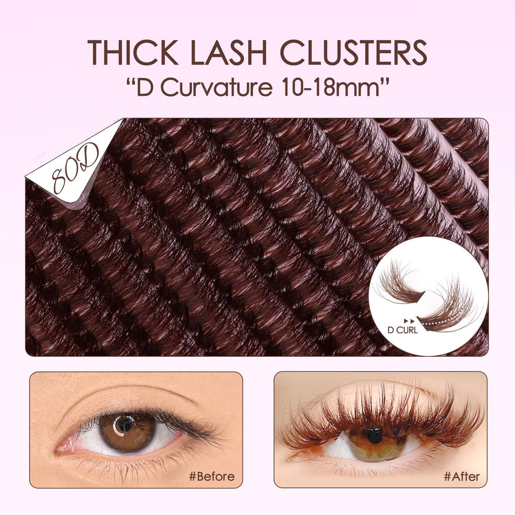 SOFENIDA Lash Clusters Kit 80D Lash Clusters Kit 10-18mm Volume Eyelash Clusters D Curly Cluster Eyelash Extensions 3D Wispy Lashes Cluster DIY Lash Extension Kit(80D-10-18MIX Thick Kit)