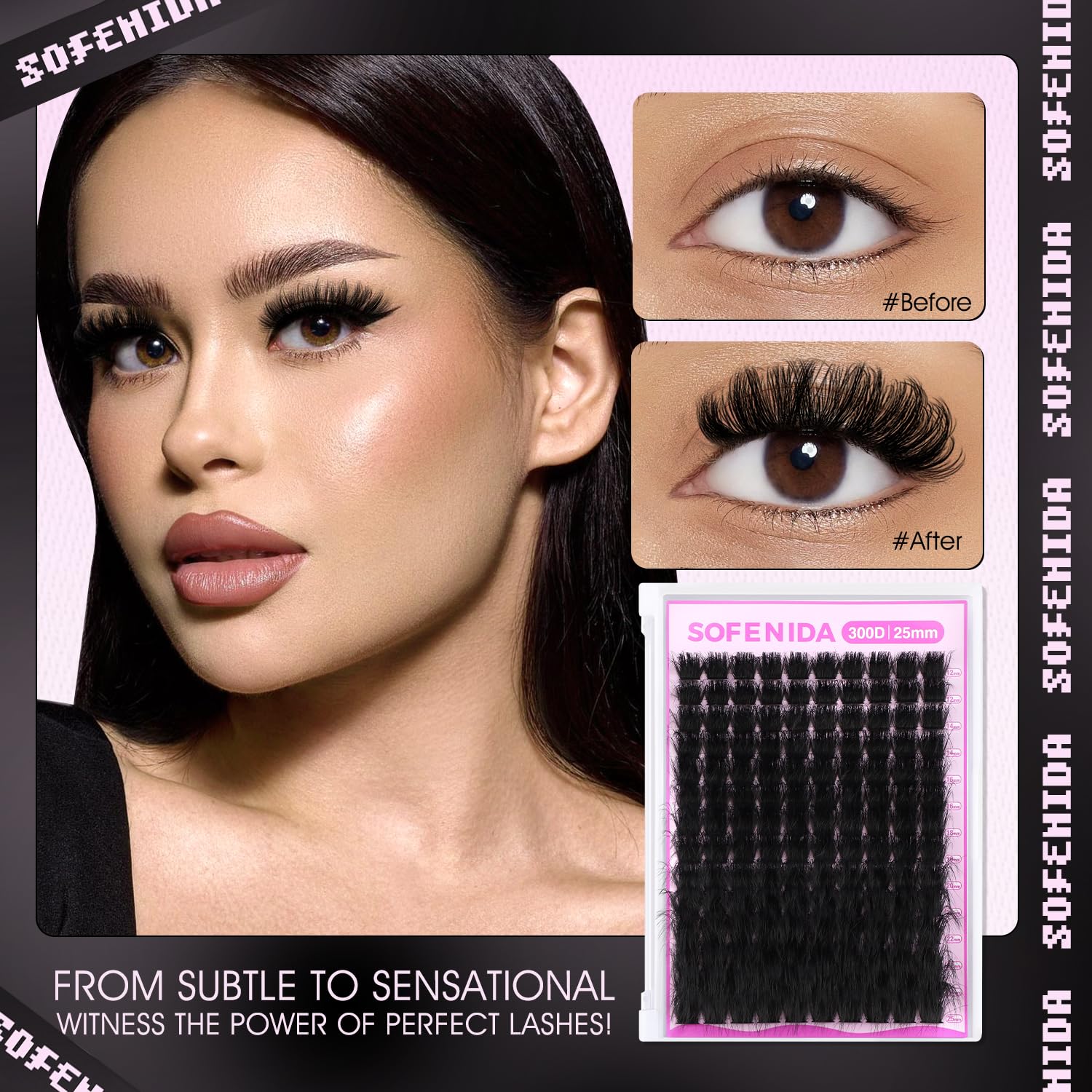 SOFENIDA Lash Clusters Kit 80D Lash Clusters Kit 10-18mm Volume Eyelash Clusters D Curly Cluster Eyelash Extensions 3D Wispy Lashes Cluster DIY Lash Extension Kit(80D-10-18MIX Thick Kit)