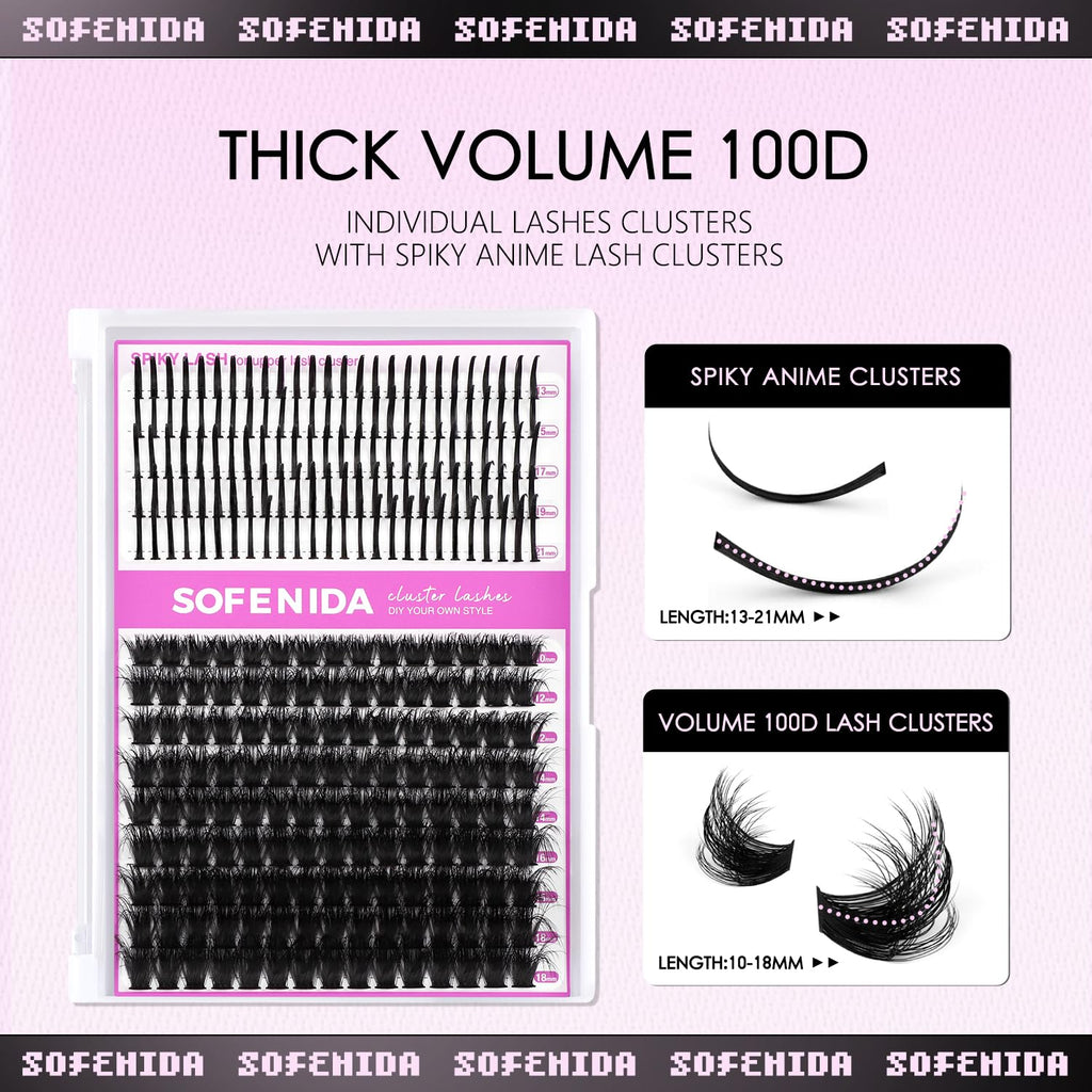 SOFENIDA Lash Clusters Kit 80D Lash Clusters Kit 10-18mm Volume Eyelash Clusters D Curly Cluster Eyelash Extensions 3D Wispy Lashes Cluster DIY Lash Extension Kit(80D-10-18MIX Thick Kit)