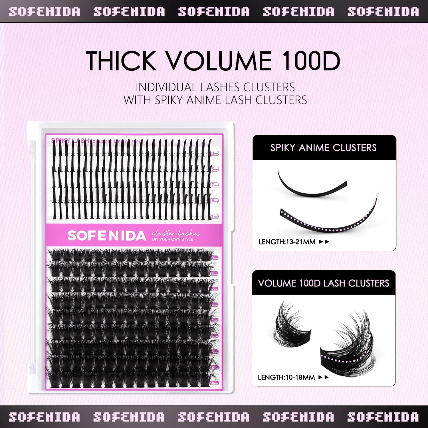 SOFENIDA Lash Clusters Kit 80D Lash Clusters Kit 10-18mm Volume Eyelash Clusters D Curly Cluster Eyelash Extensions 3D Wispy Lashes Cluster DIY Lash Extension Kit(80D-10-18MIX Thick Kit)