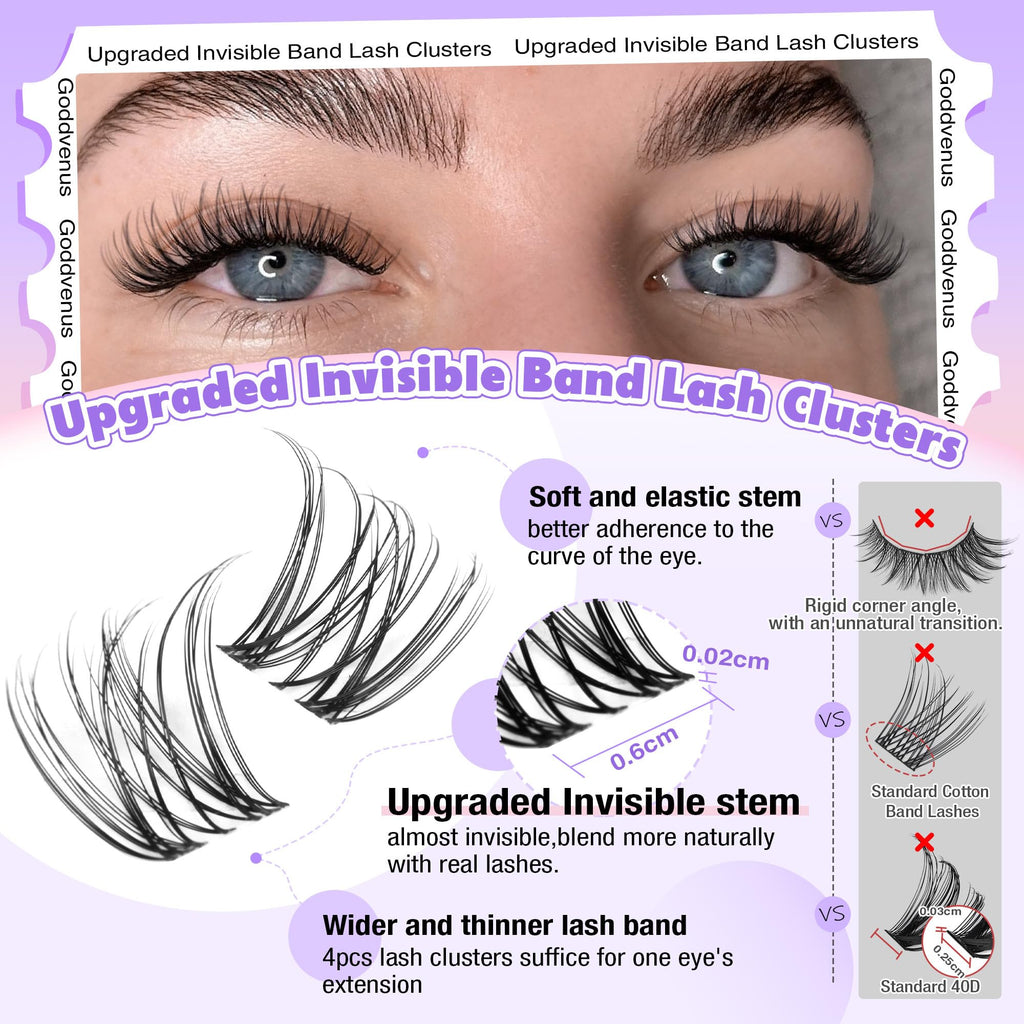 Goddvenus Lash Clusters Kit Wispy Eyelash Clusters Lashes Natural DIY Lash Extension Kit 10-16mm Cluster Eyelash Extensions Kit 300pcs C Curl Individual Lashes Cluster Eyelash (No Tweezers)