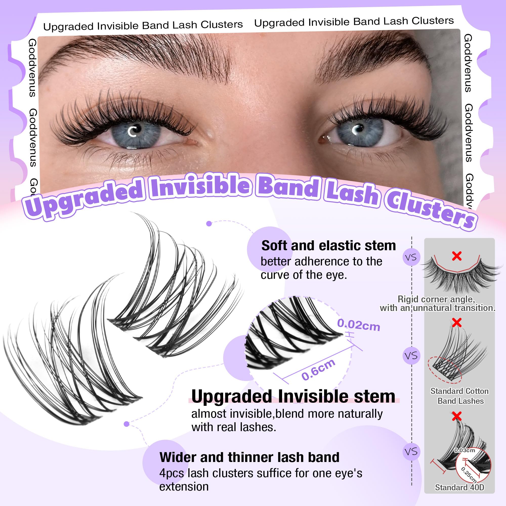 Goddvenus Lash Clusters Kit Wispy Eyelash Clusters Lashes Natural DIY Lash Extension Kit 10-16mm Cluster Eyelash Extensions Kit 300pcs C Curl Individual Lashes Cluster Eyelash (No Tweezers)