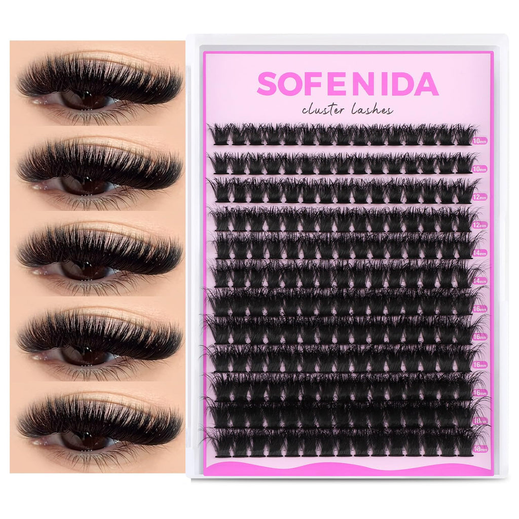 SOFENIDA Lash Clusters Kit 80D Lash Clusters Kit 10-18mm Volume Eyelash Clusters D Curly Cluster Eyelash Extensions 3D Wispy Lashes Cluster DIY Lash Extension Kit(80D-10-18MIX Thick Kit)