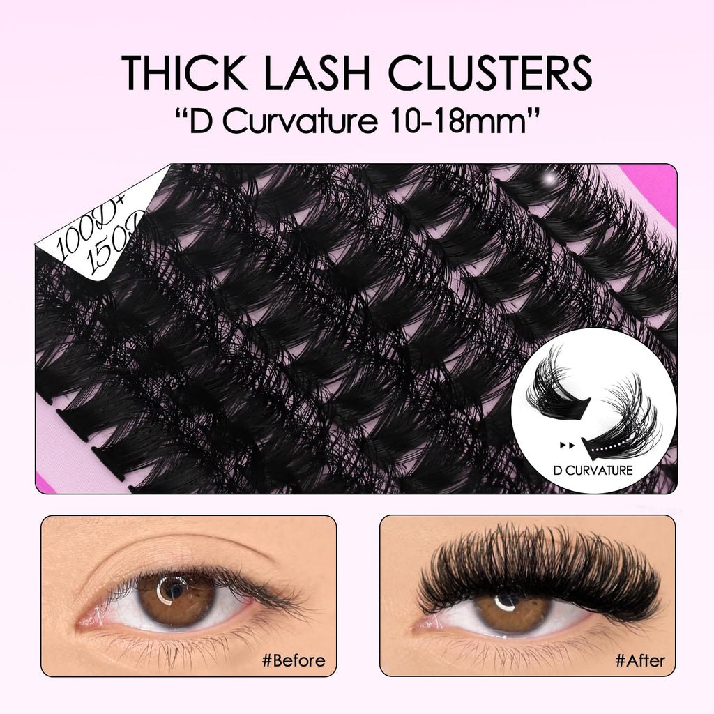 SOFENIDA Lash Clusters Kit 80D Lash Clusters Kit 10-18mm Volume Eyelash Clusters D Curly Cluster Eyelash Extensions 3D Wispy Lashes Cluster DIY Lash Extension Kit(80D-10-18MIX Thick Kit)