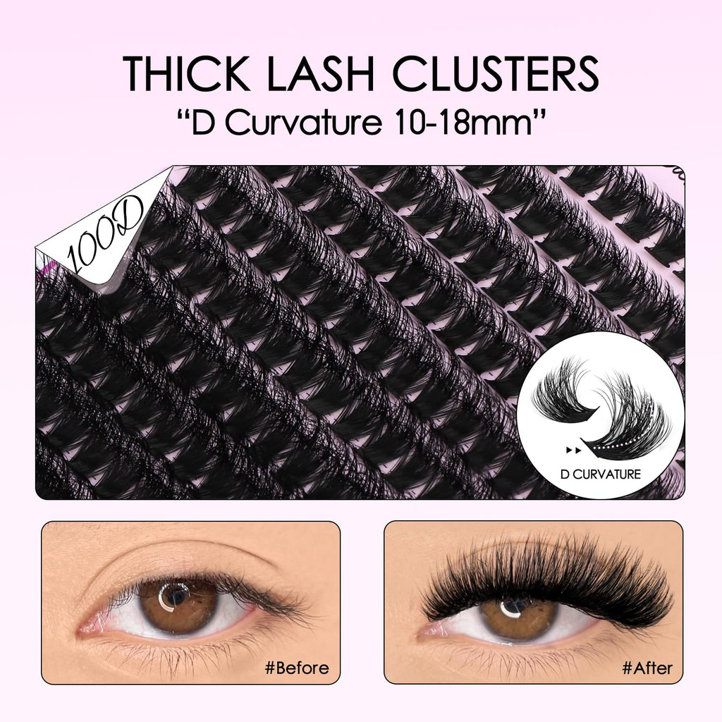 SOFENIDA Lash Clusters Kit 80D Lash Clusters Kit 10-18mm Volume Eyelash Clusters D Curly Cluster Eyelash Extensions 3D Wispy Lashes Cluster DIY Lash Extension Kit(80D-10-18MIX Thick Kit)