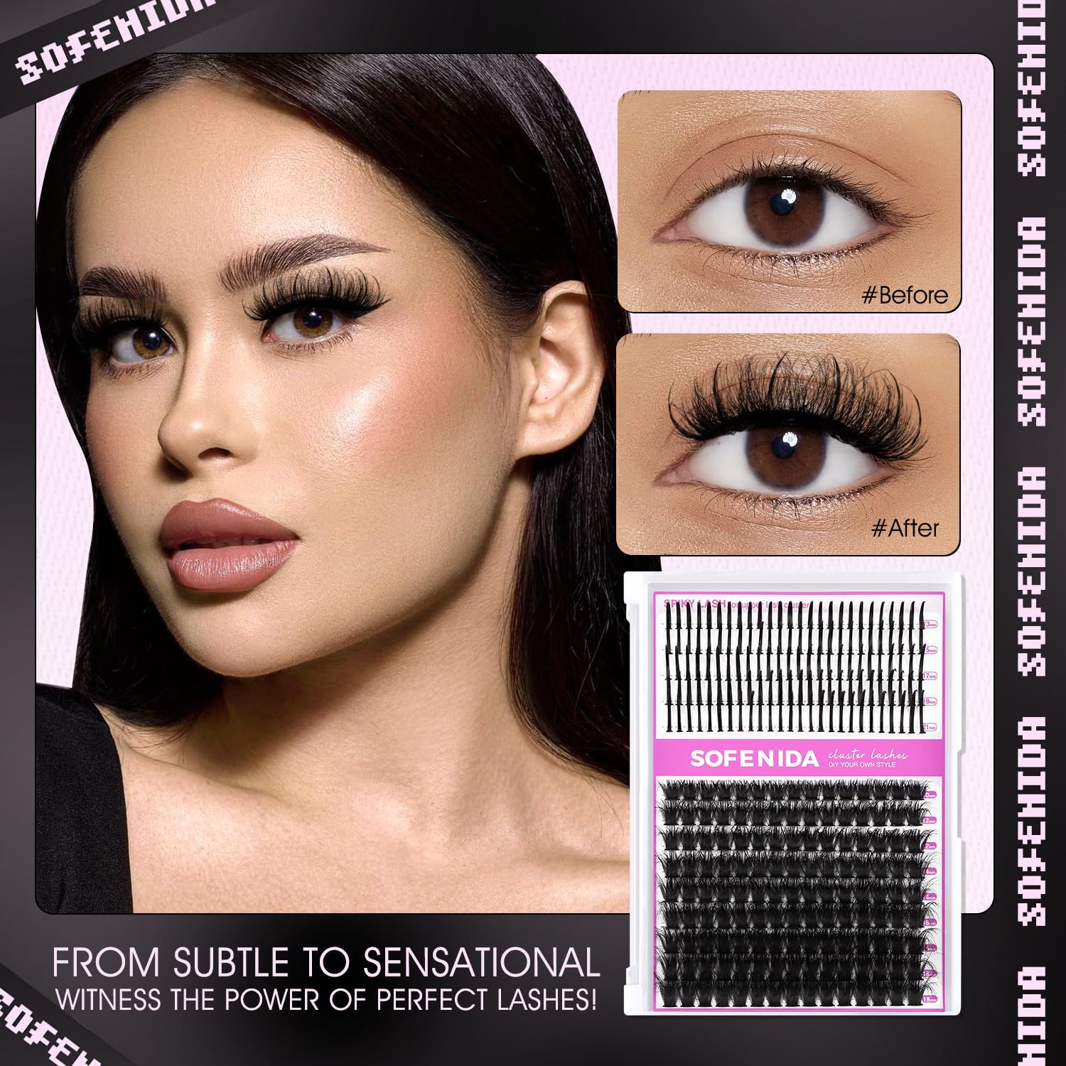 SOFENIDA Lash Clusters Kit 80D Lash Clusters Kit 10-18mm Volume Eyelash Clusters D Curly Cluster Eyelash Extensions 3D Wispy Lashes Cluster DIY Lash Extension Kit(80D-10-18MIX Thick Kit)