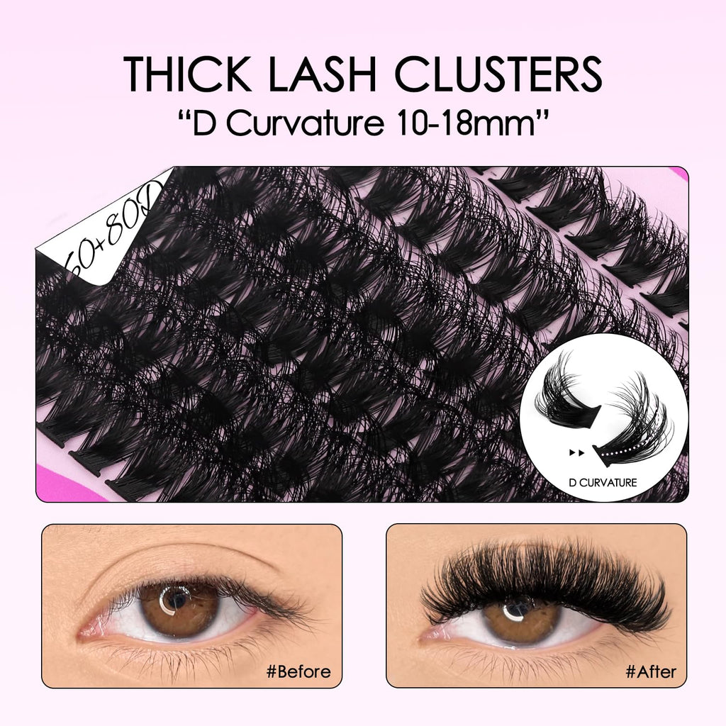 SOFENIDA Lash Clusters Kit 80D Lash Clusters Kit 10-18mm Volume Eyelash Clusters D Curly Cluster Eyelash Extensions 3D Wispy Lashes Cluster DIY Lash Extension Kit(80D-10-18MIX Thick Kit)